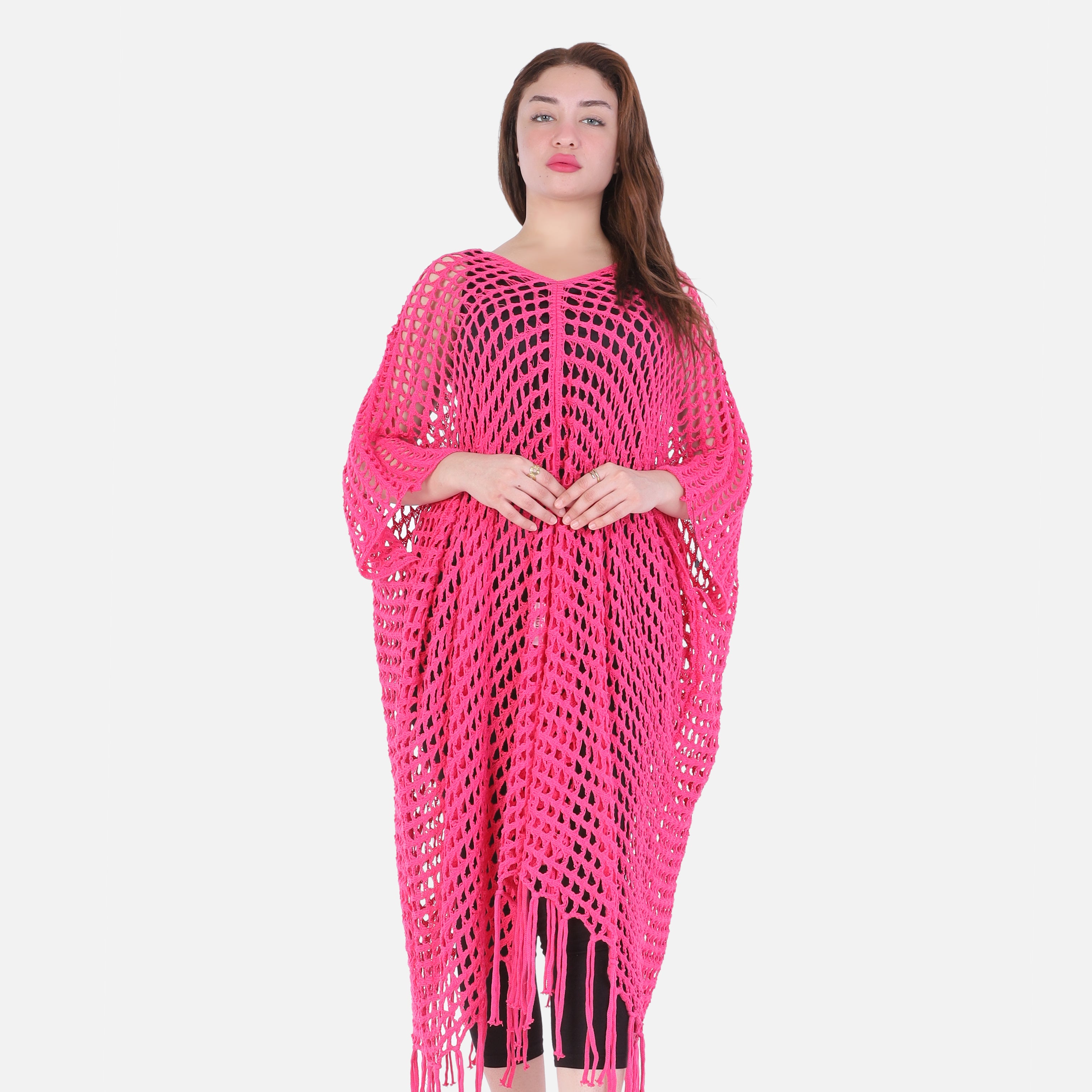Crochet Open-Knit Poncho Cover-Up 20924047