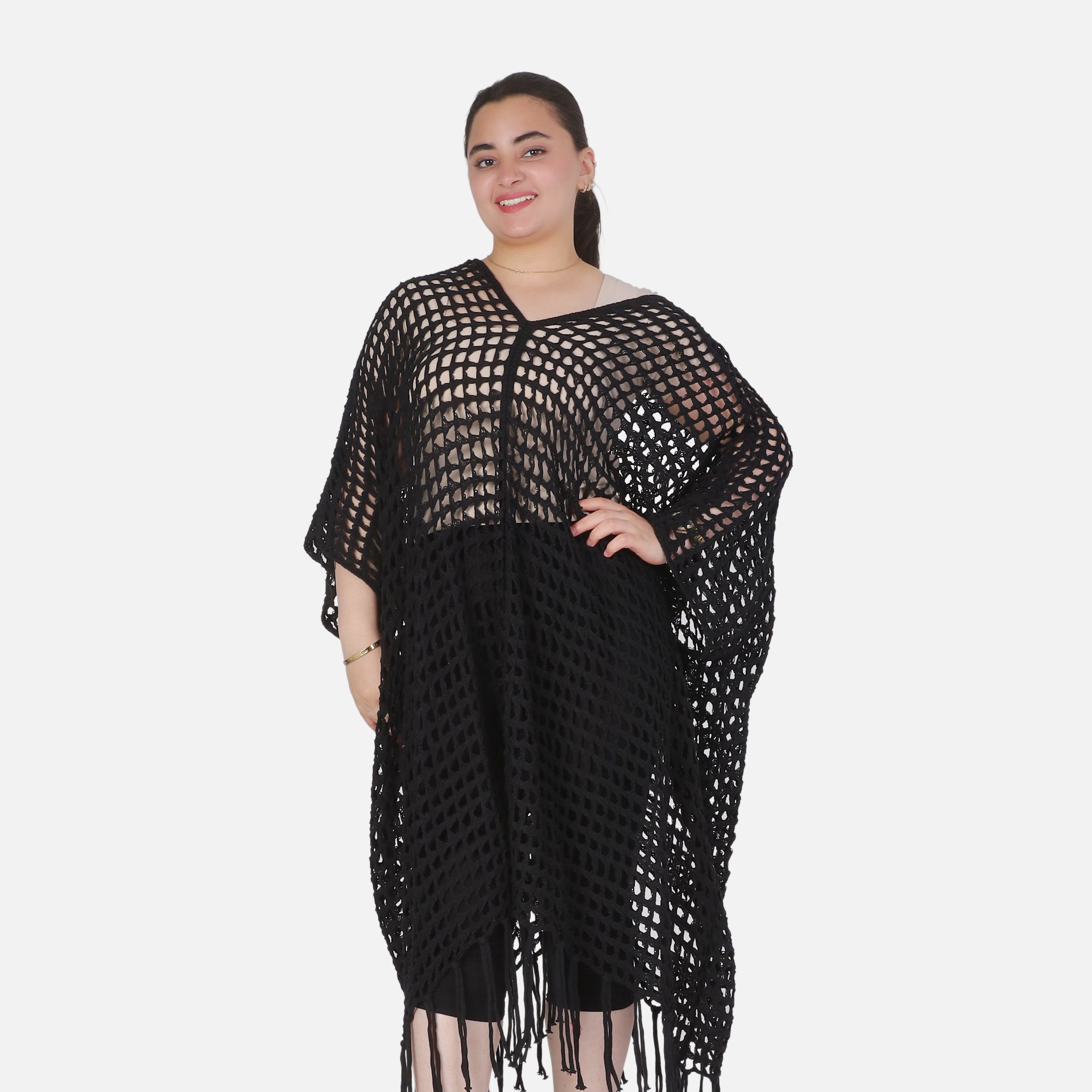 Crochet Open-Knit Poncho Cover-Up 20924047