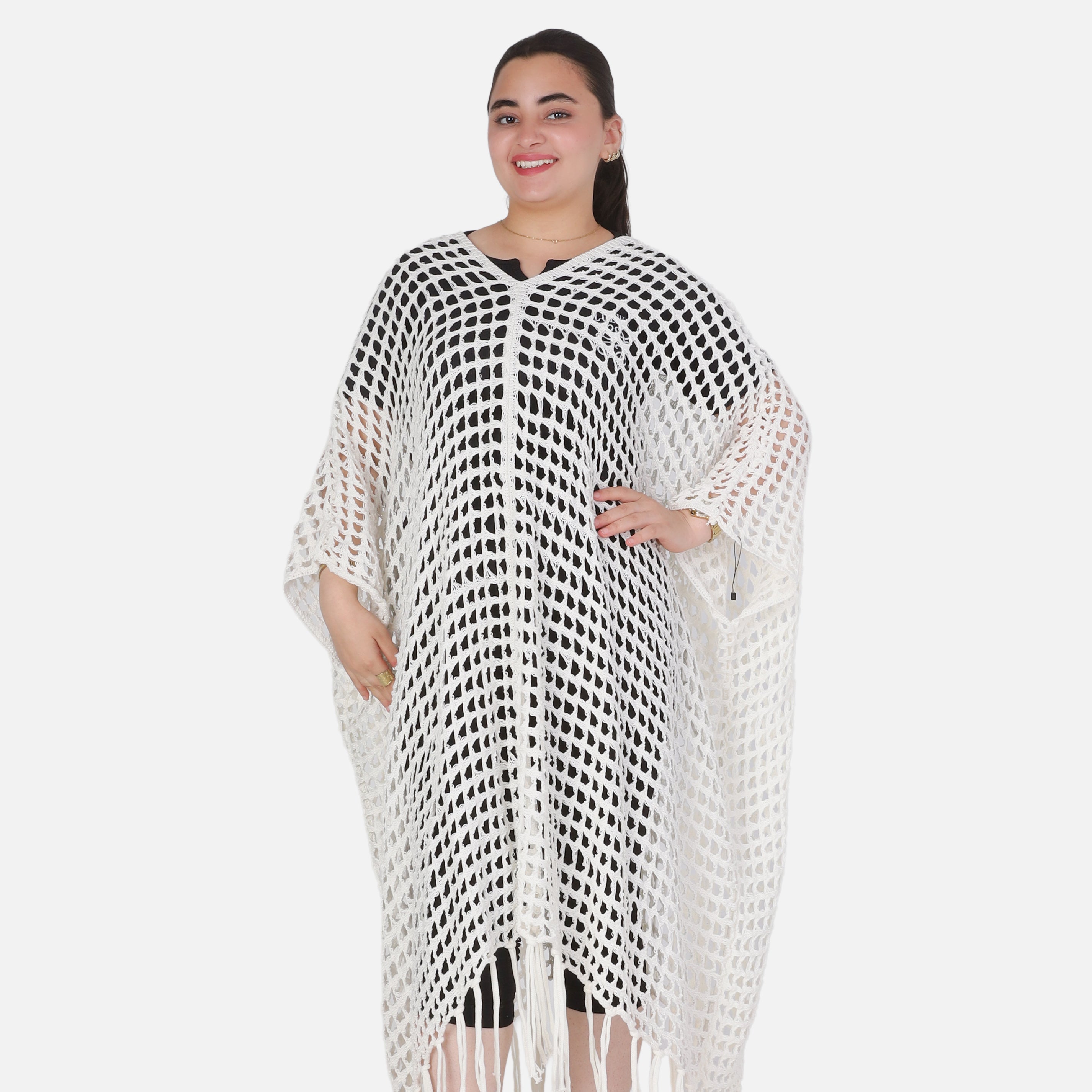 Crochet Open-Knit Poncho Cover-Up 20924047