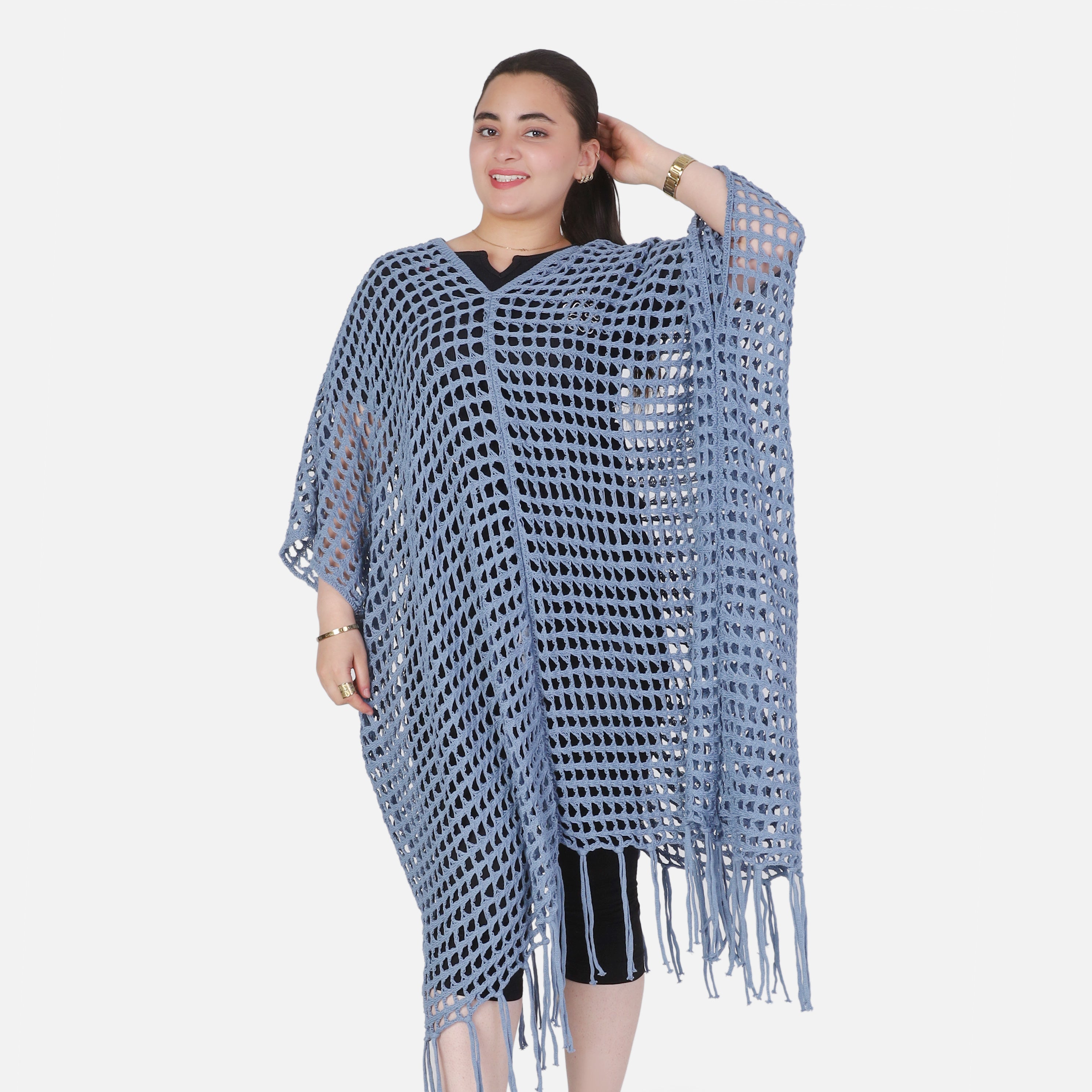 Crochet Open-Knit Poncho Cover-Up 20924047