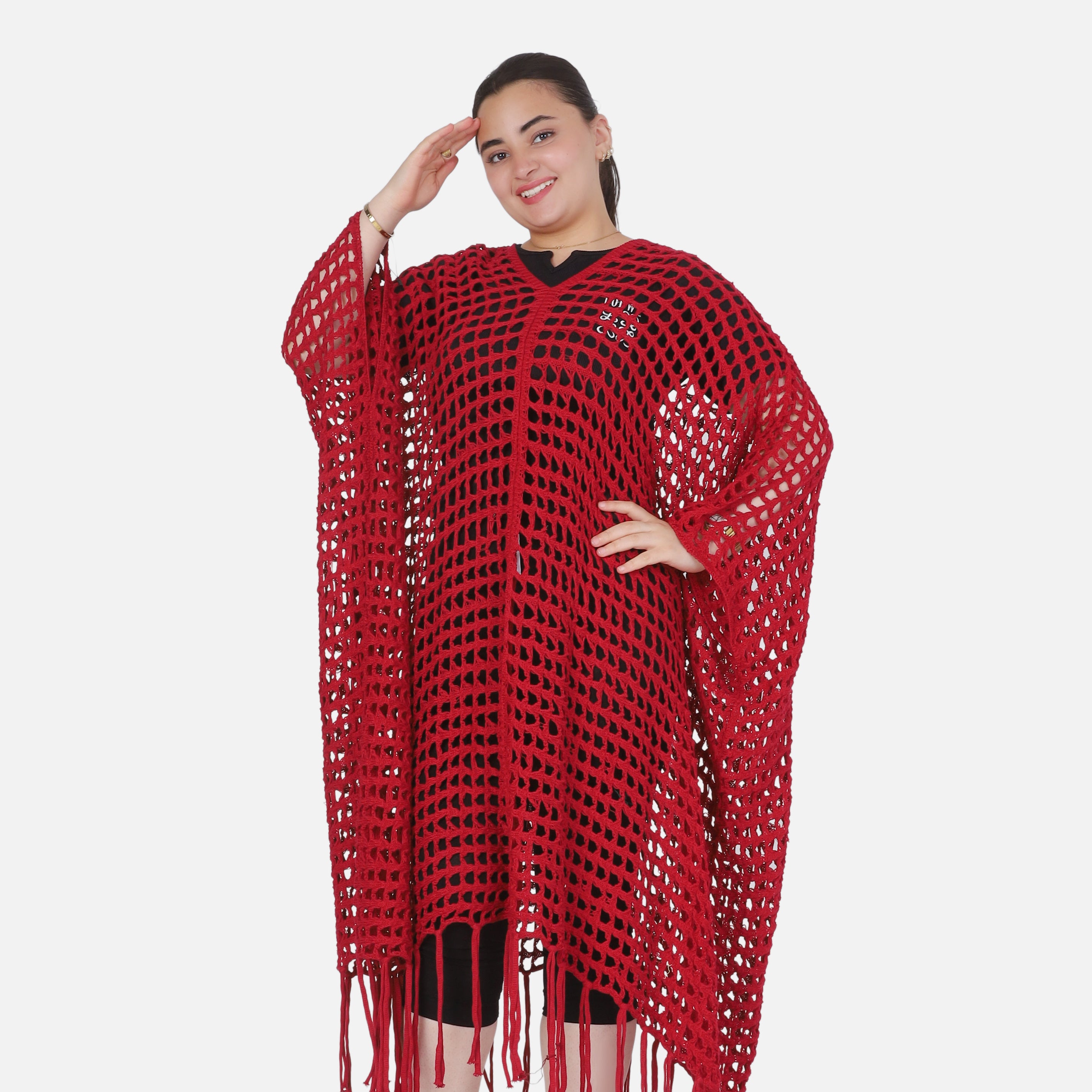 Crochet Open-Knit Poncho Cover-Up 20924047