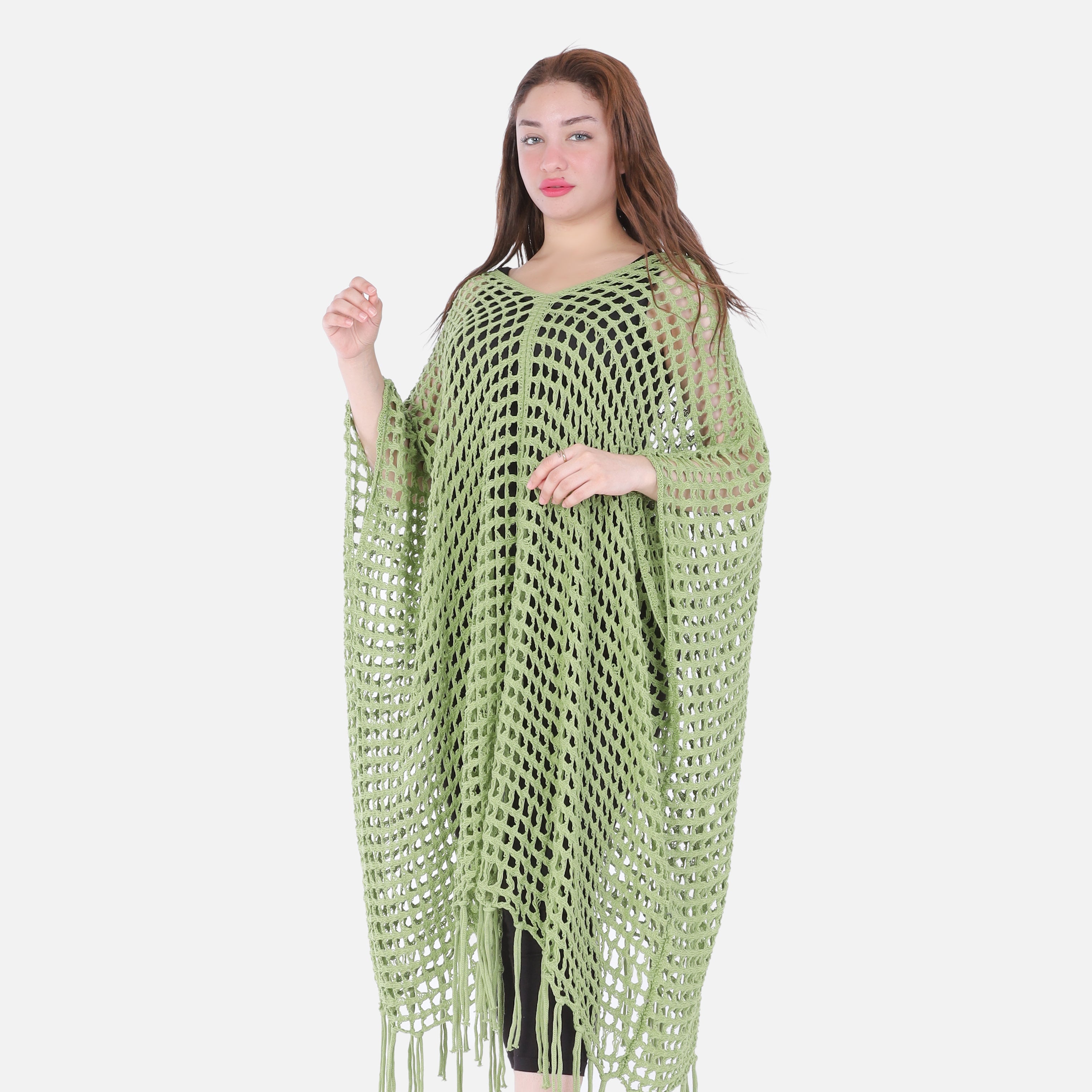 Crochet Open-Knit Poncho Cover-Up 20924047