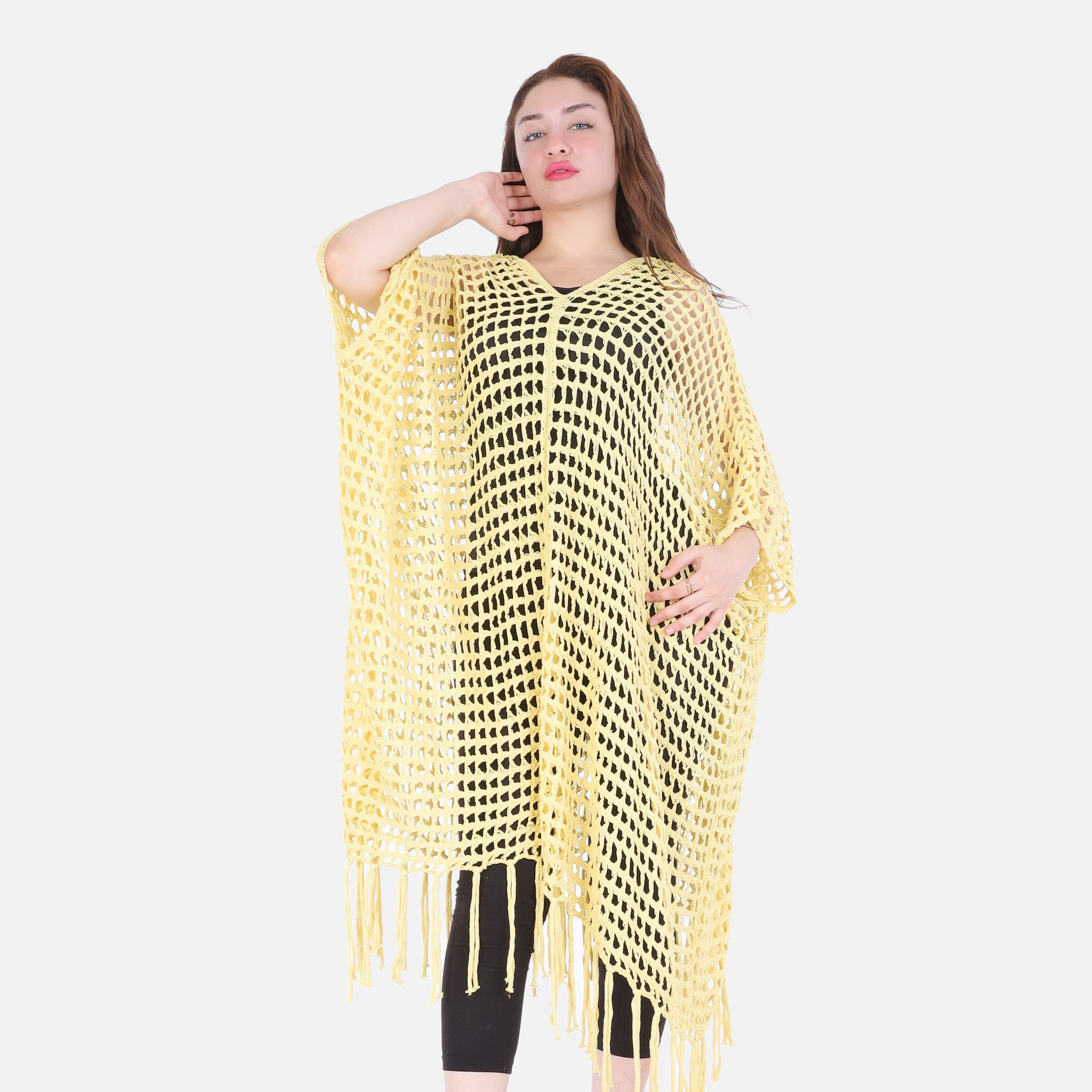 Crochet Open-Knit Poncho Cover-Up 20924047
