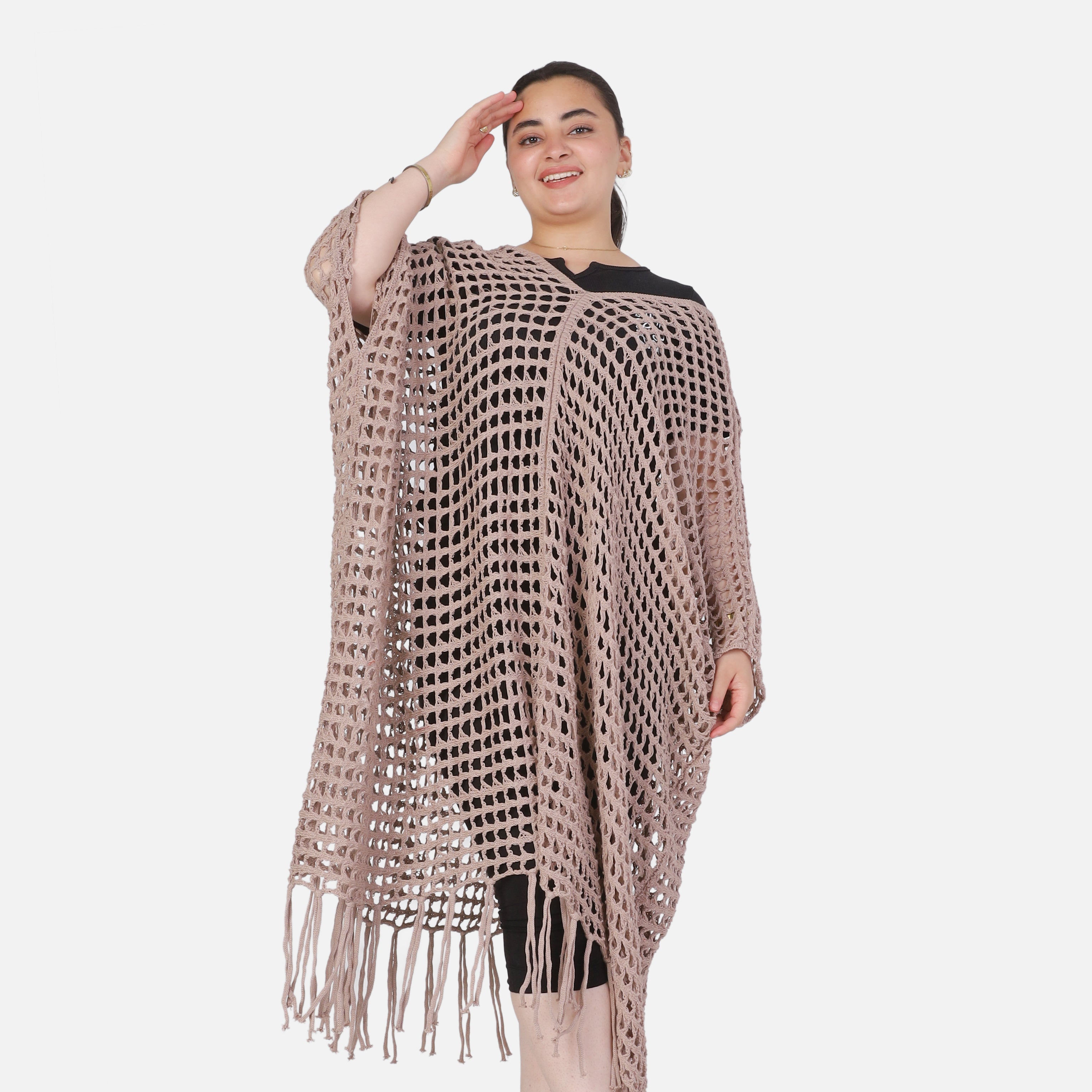 Crochet Open-Knit Poncho Cover-Up 20924047