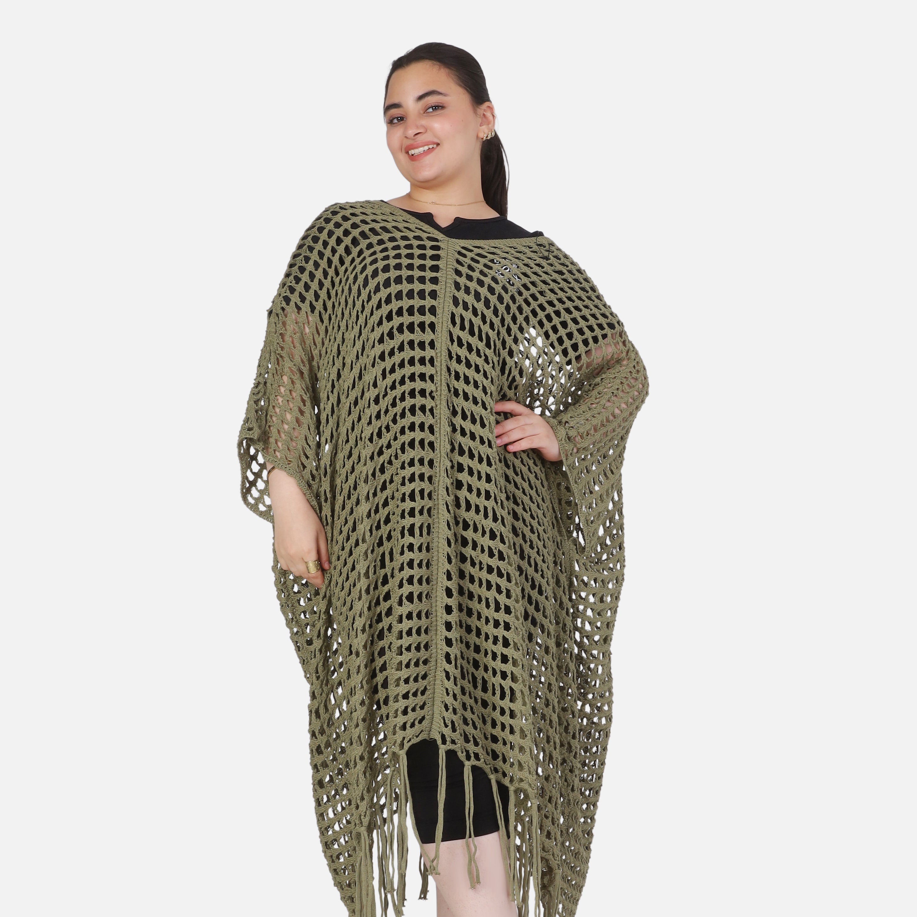 Crochet Open-Knit Poncho Cover-Up 20924047