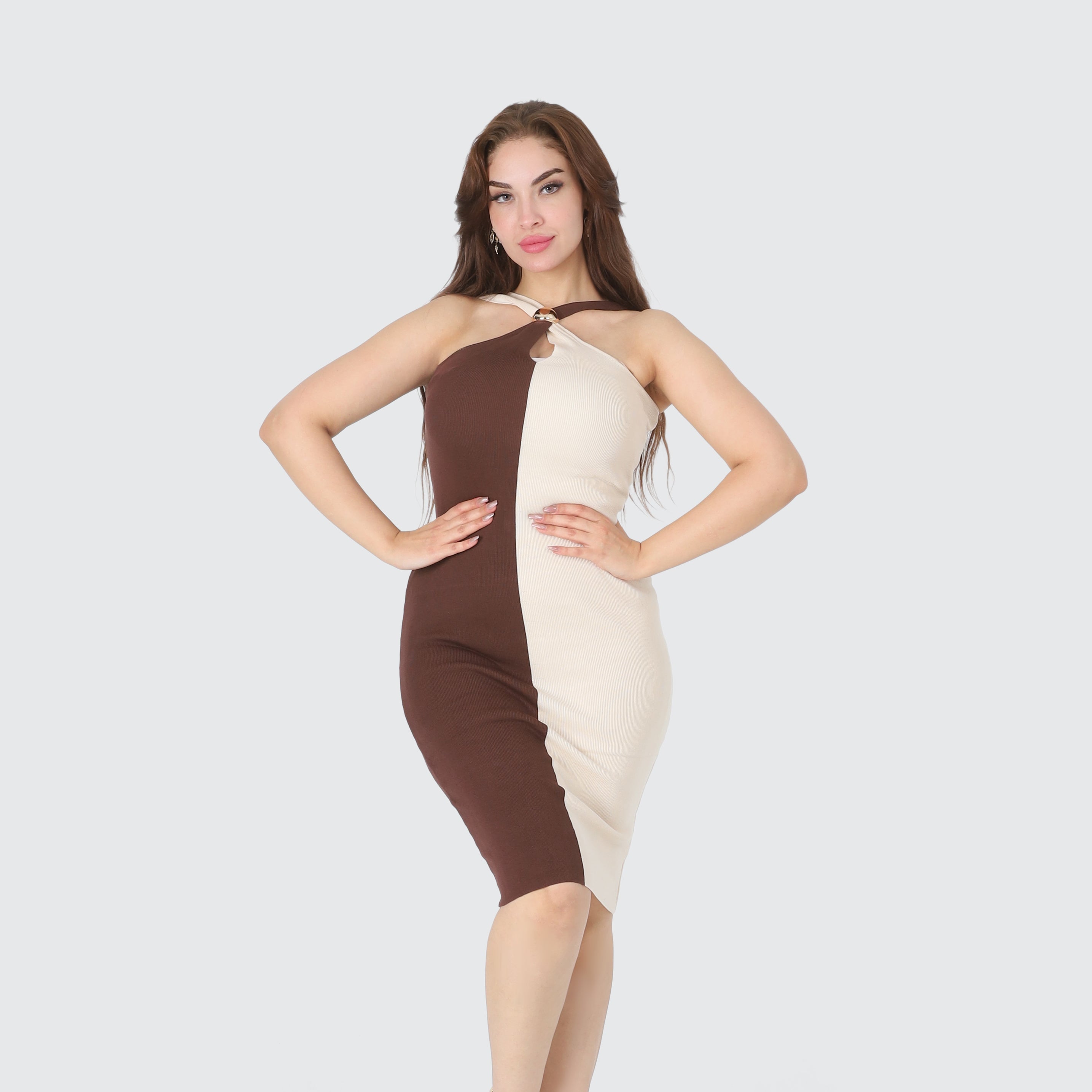 Two-Tone Color Block Midi Dress 20964897