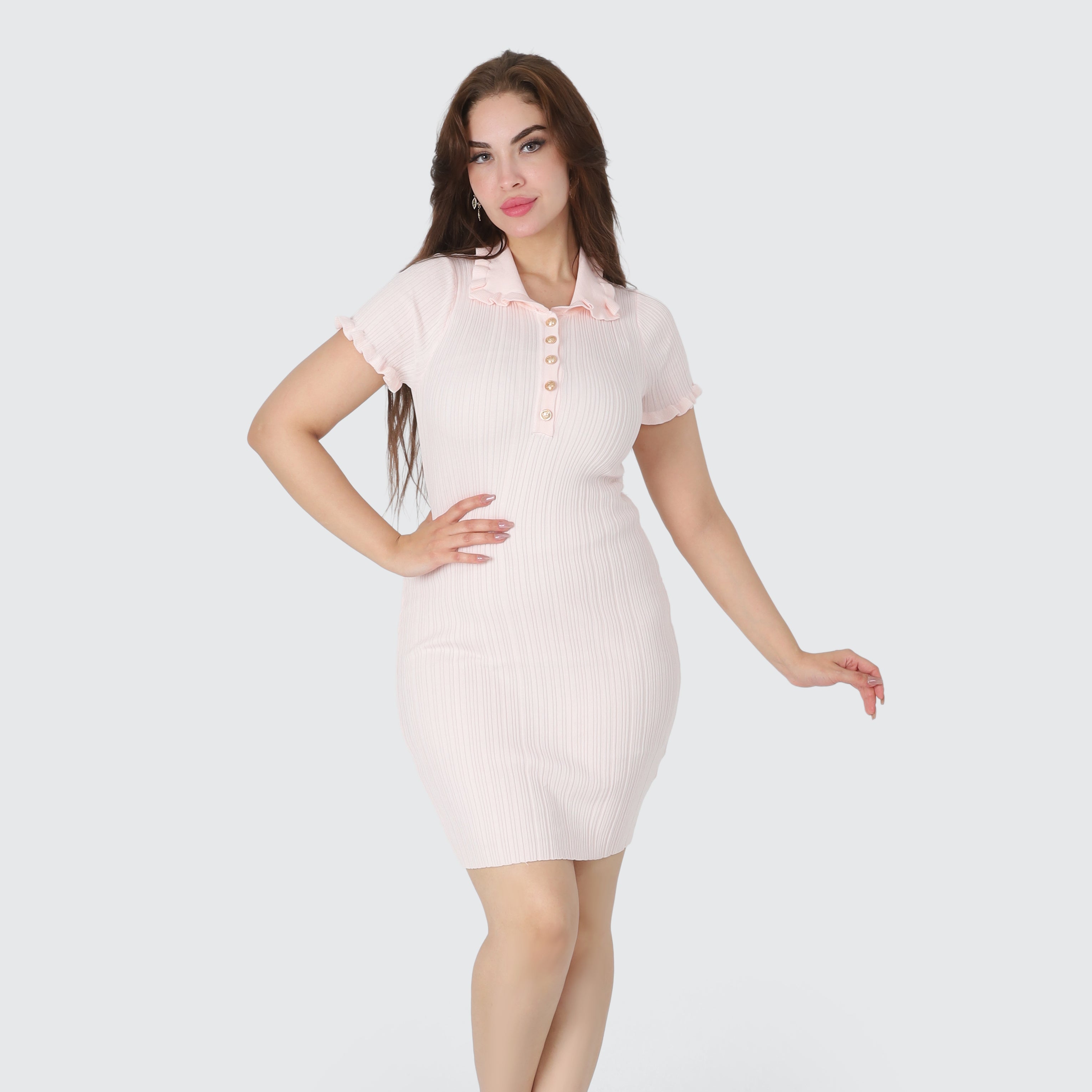 Striped Mini Dress with Quarter Sleeves 20965109