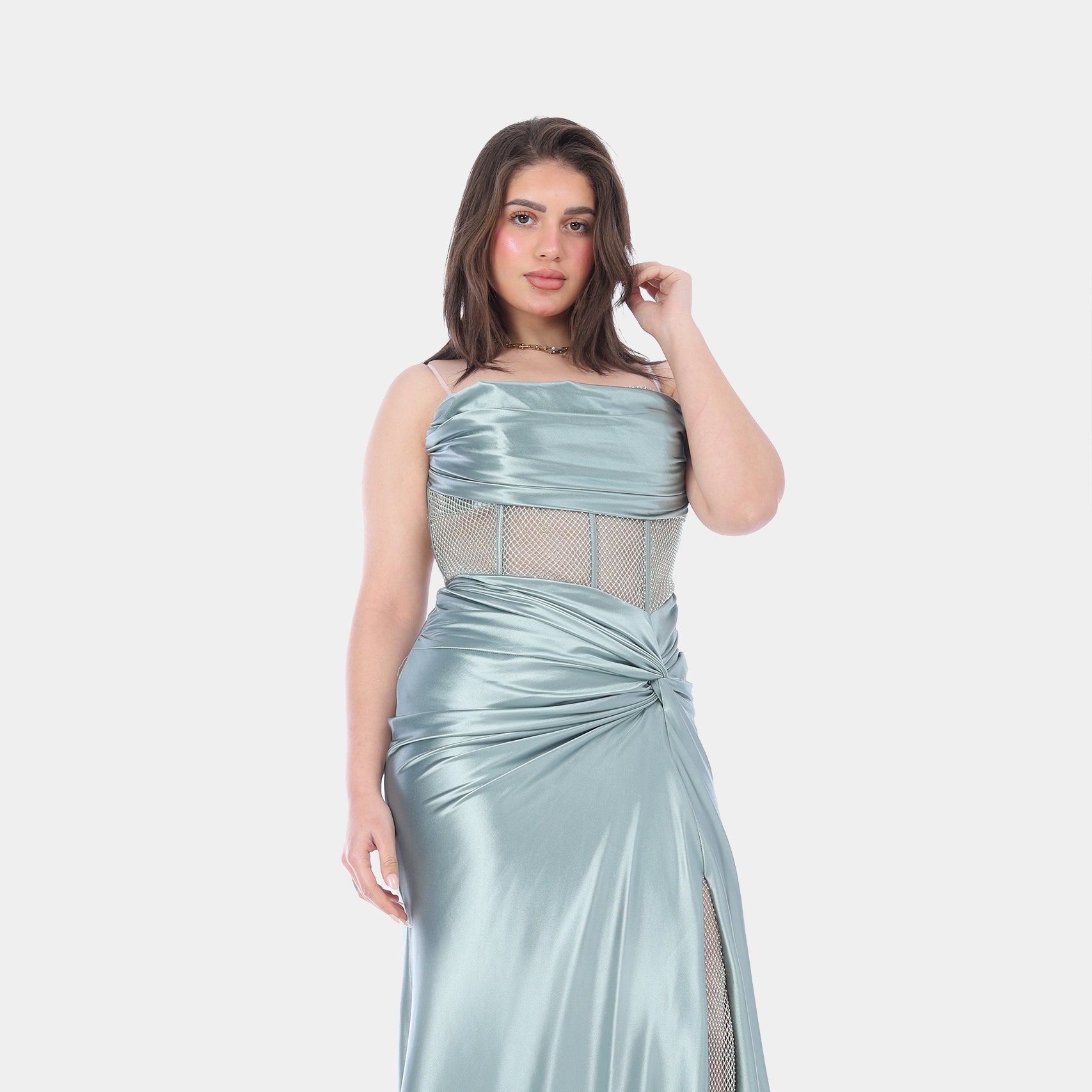 Emerald Satin Corset Evening Gown 2126252