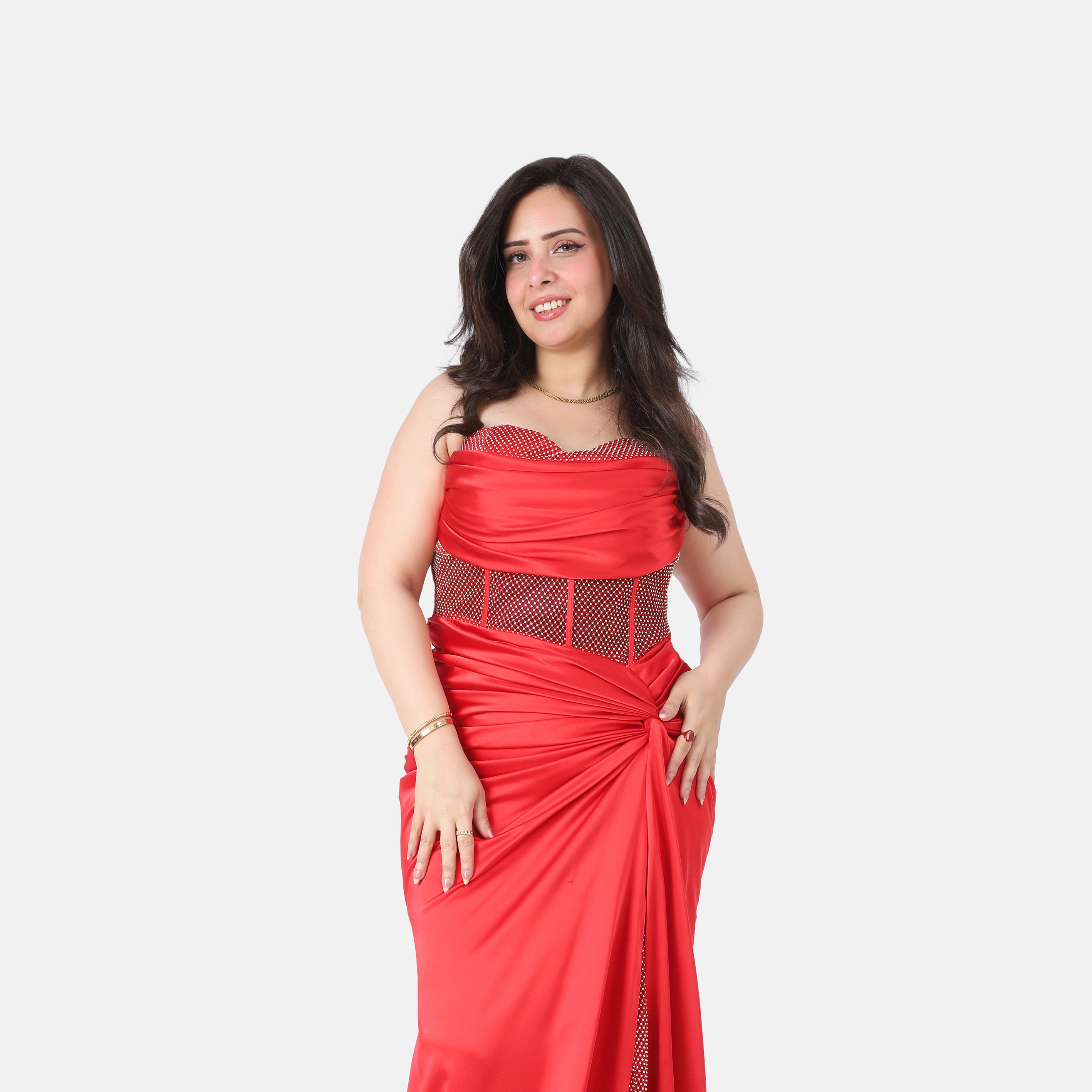 Emerald Satin Corset Evening Gown 2126252