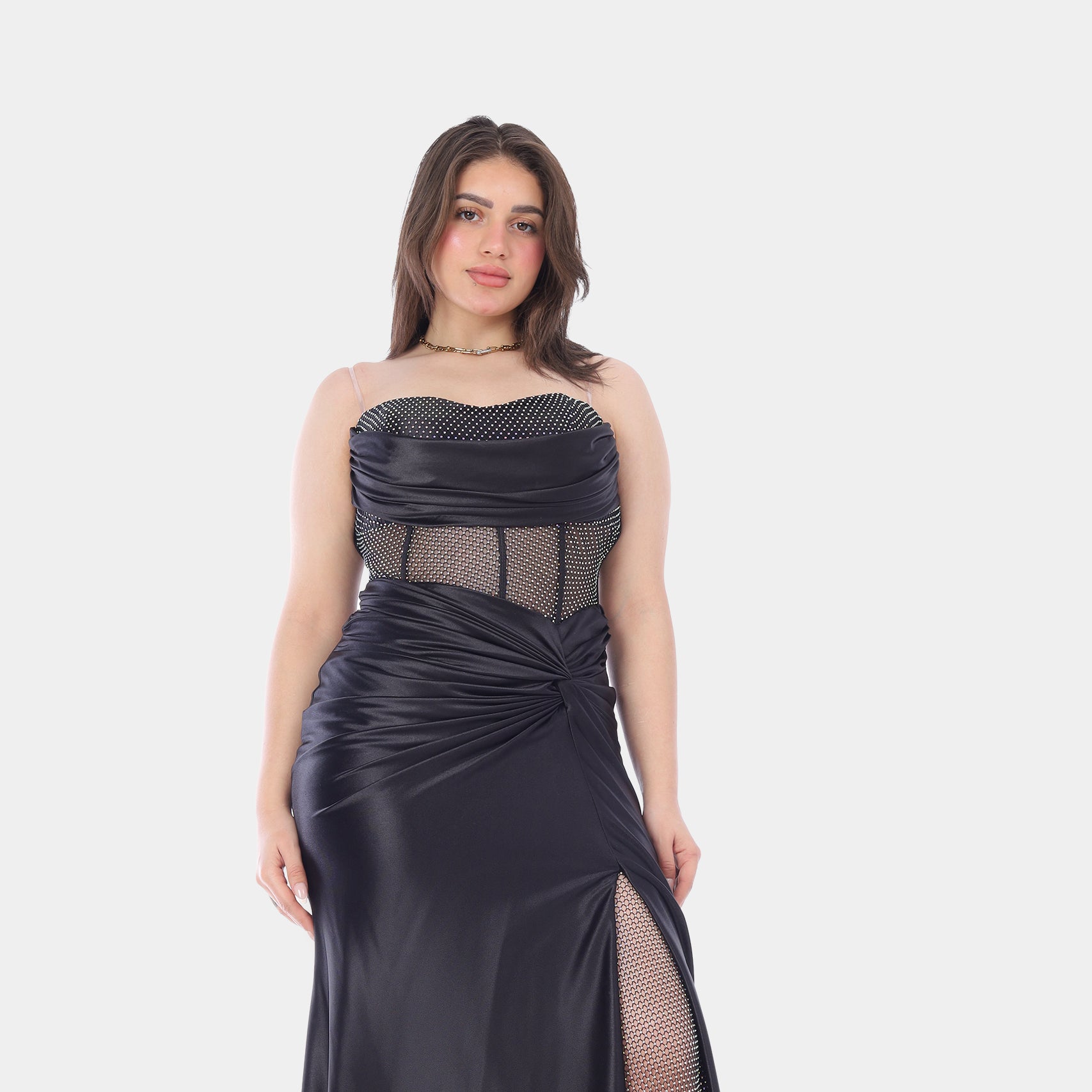 Emerald Satin Corset Evening Gown 2126252