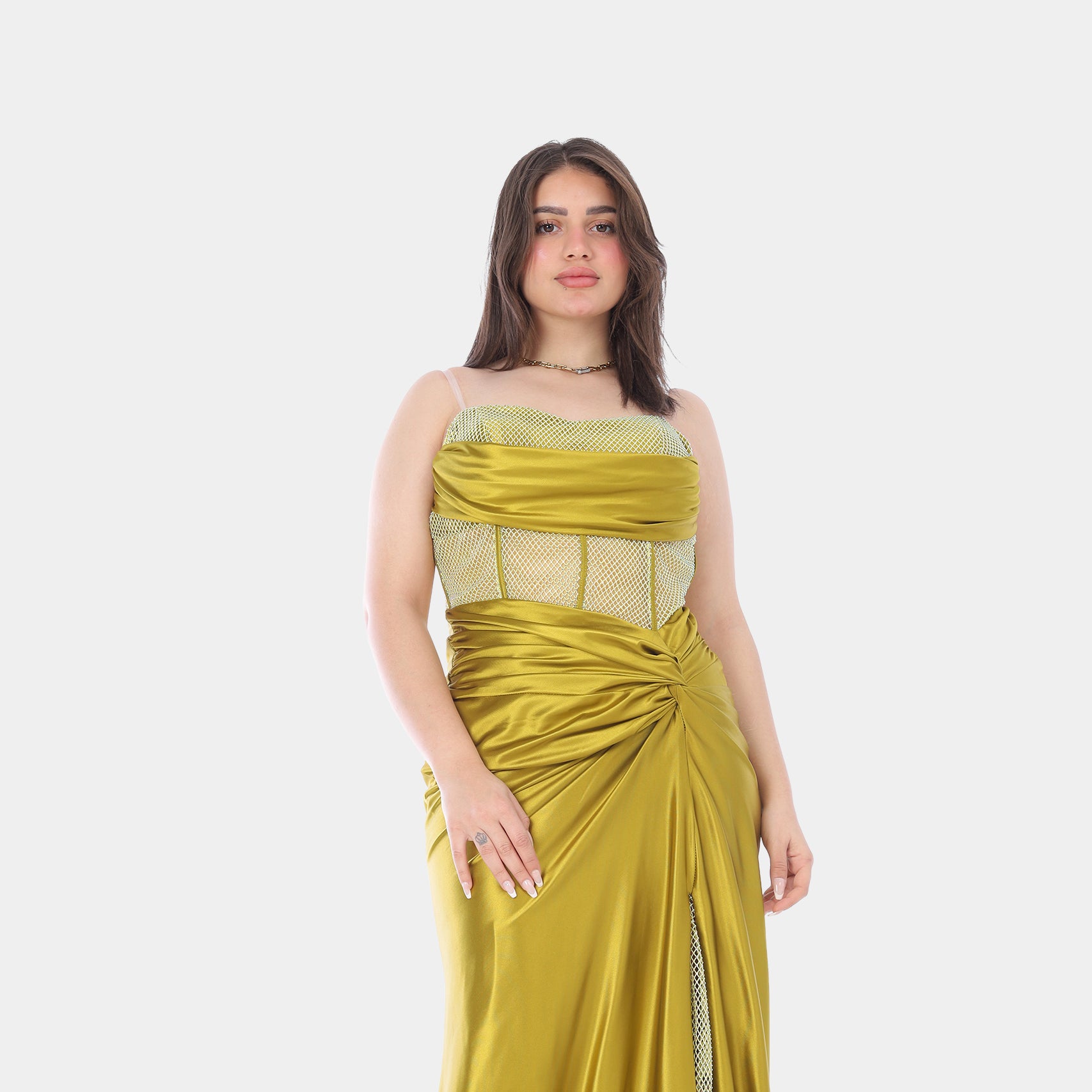 Emerald Satin Corset Evening Gown 2126252