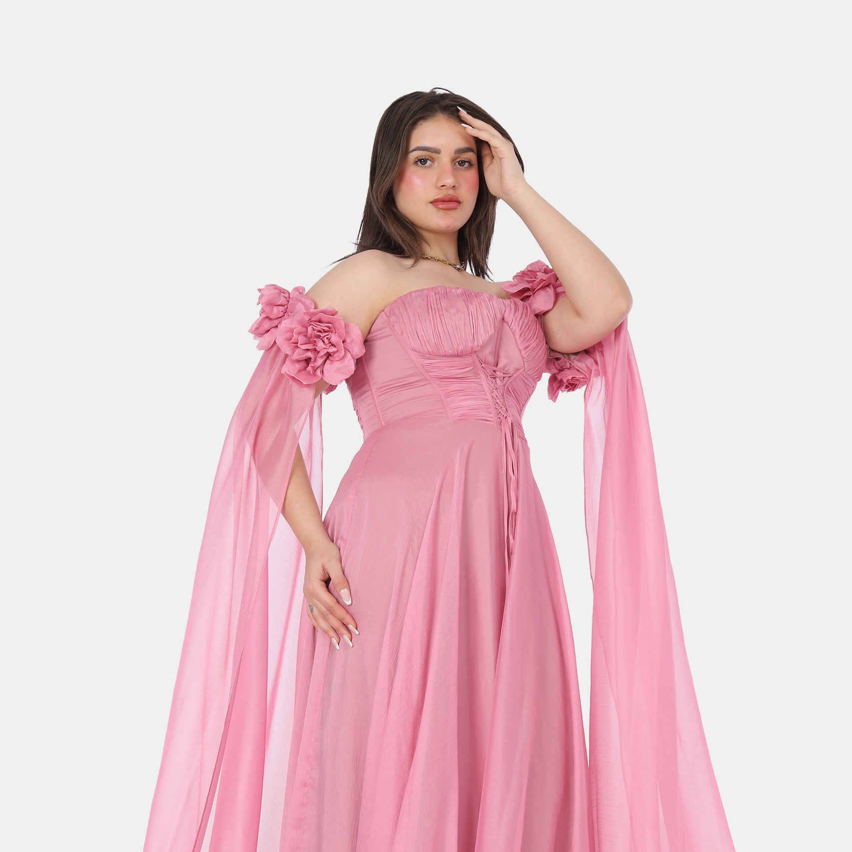 Elegant Off-Shoulder Draped Floral Evening Gown 2126305