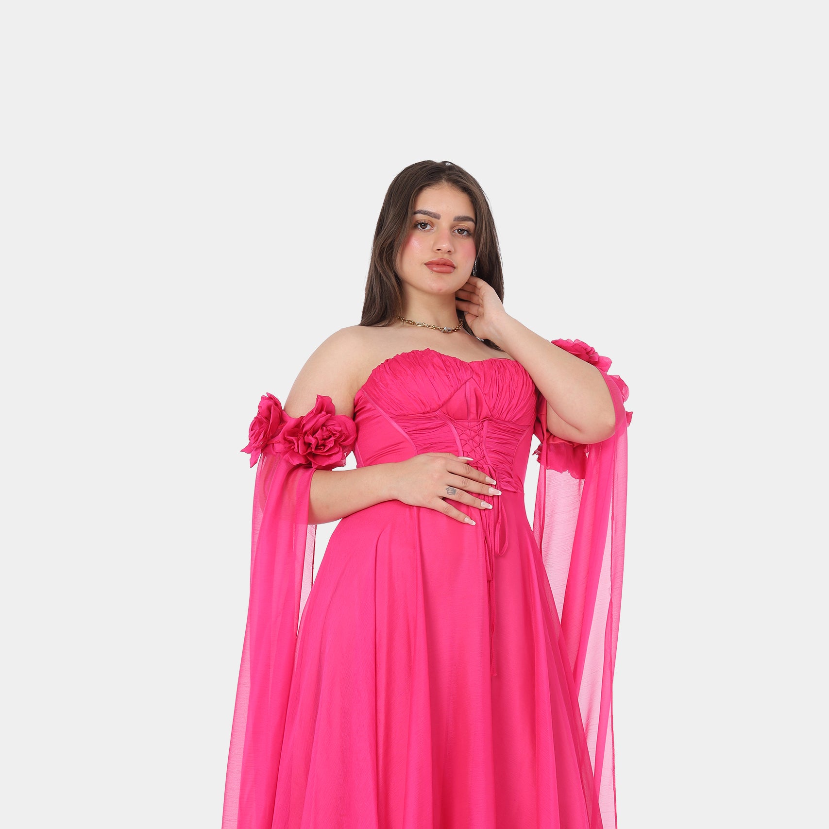 Elegant Off-Shoulder Draped Floral Evening Gown 2126305