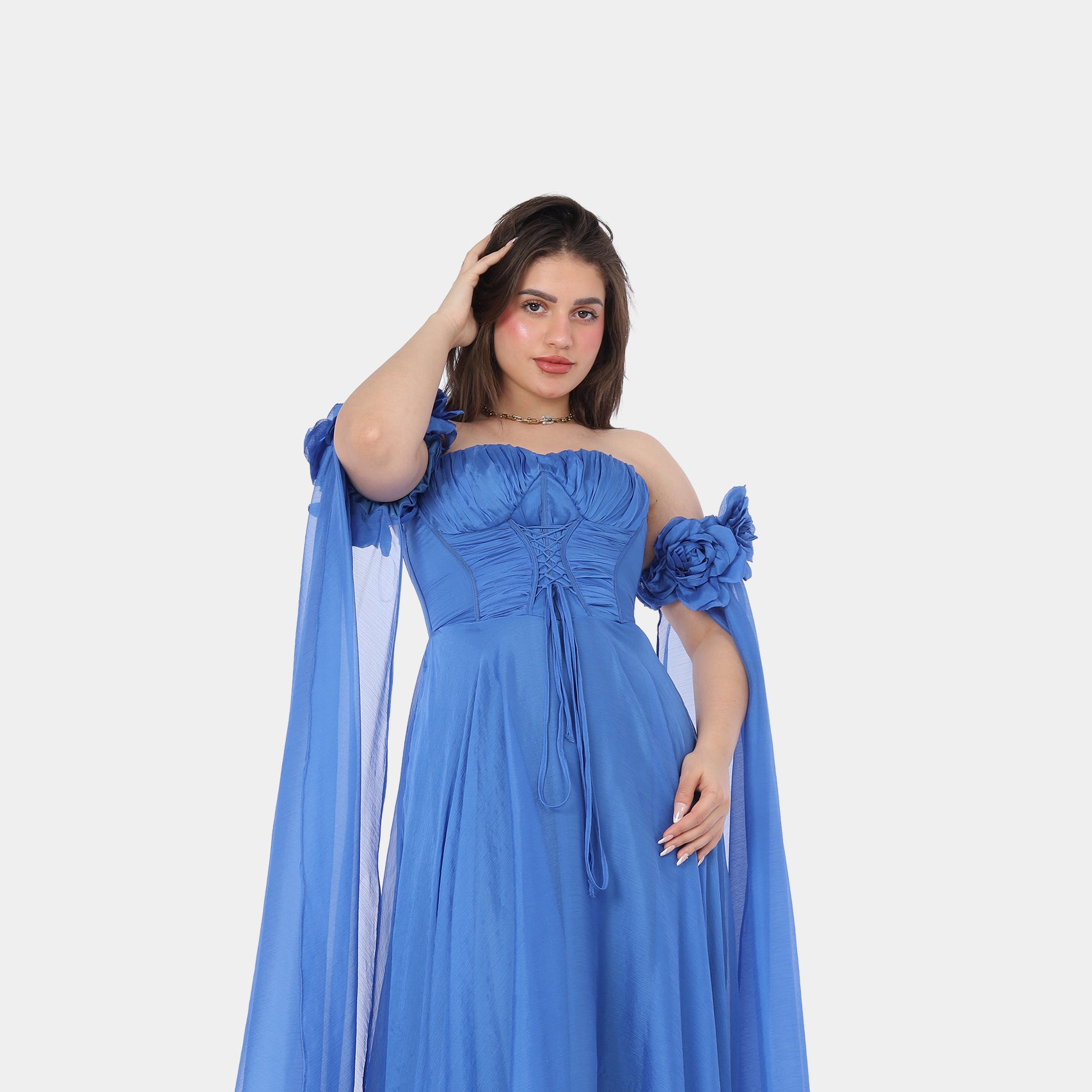 Elegant Off-Shoulder Draped Floral Evening Gown 2126305