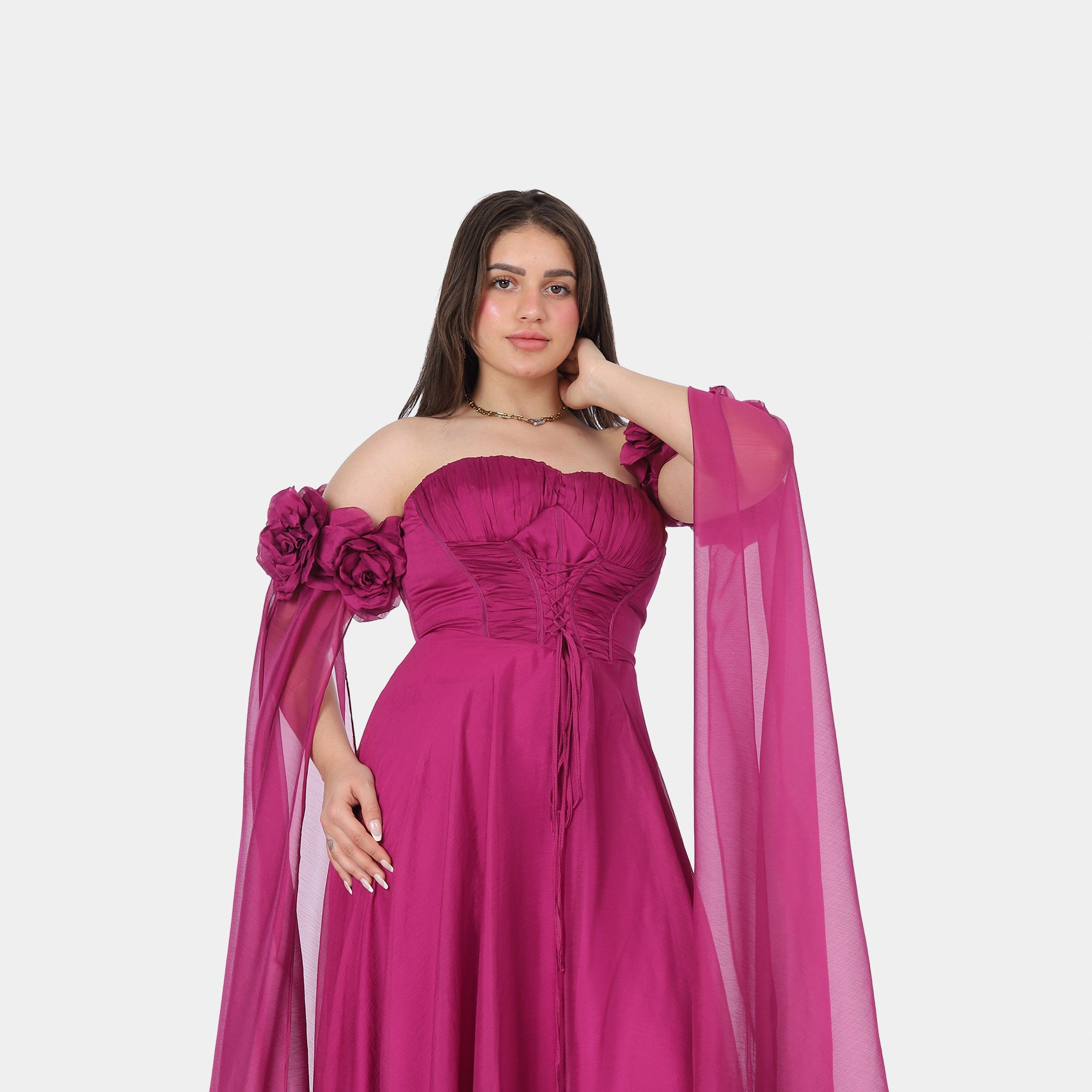 Elegant Off-Shoulder Draped Floral Evening Gown 2126305