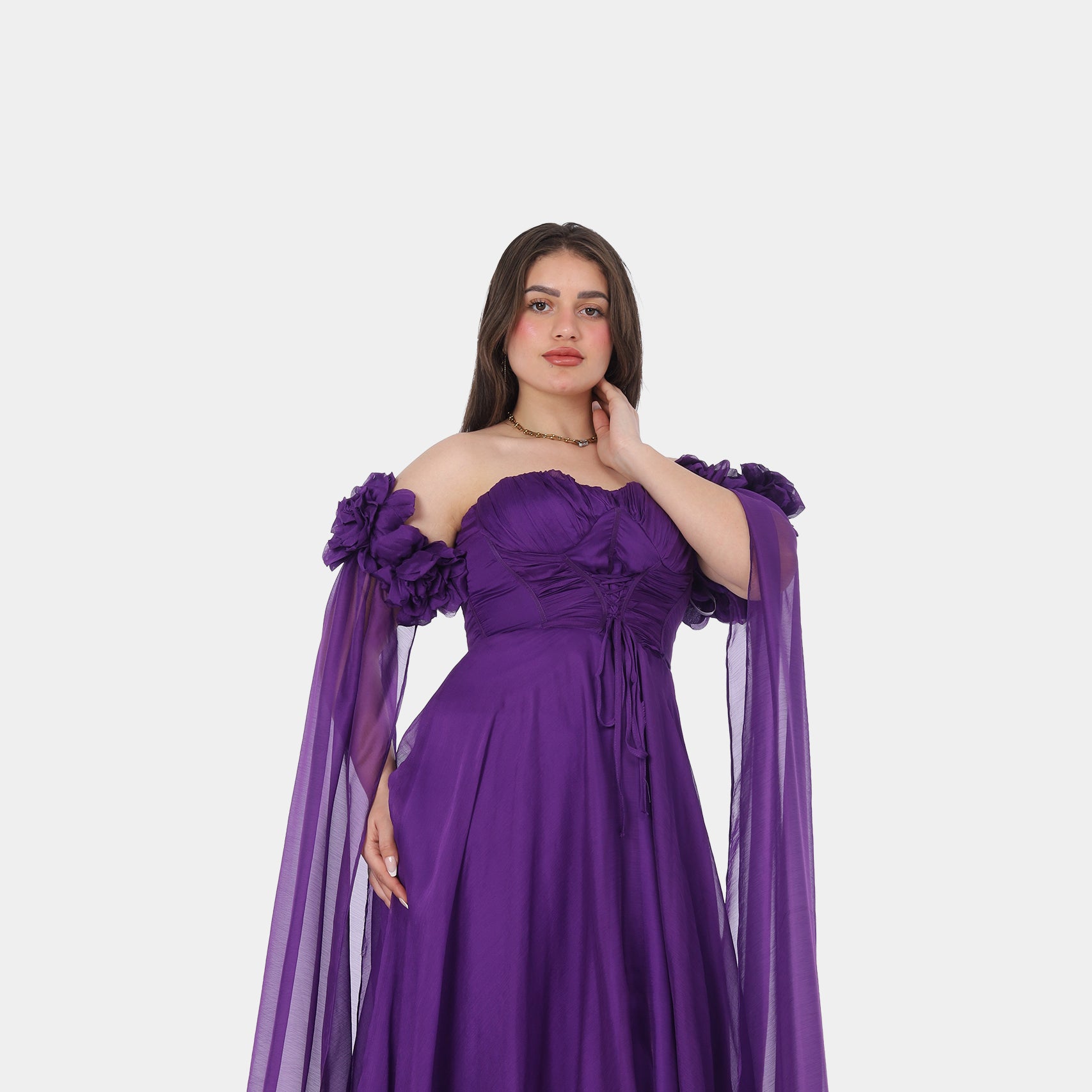 Elegant Off-Shoulder Draped Floral Evening Gown 2126305