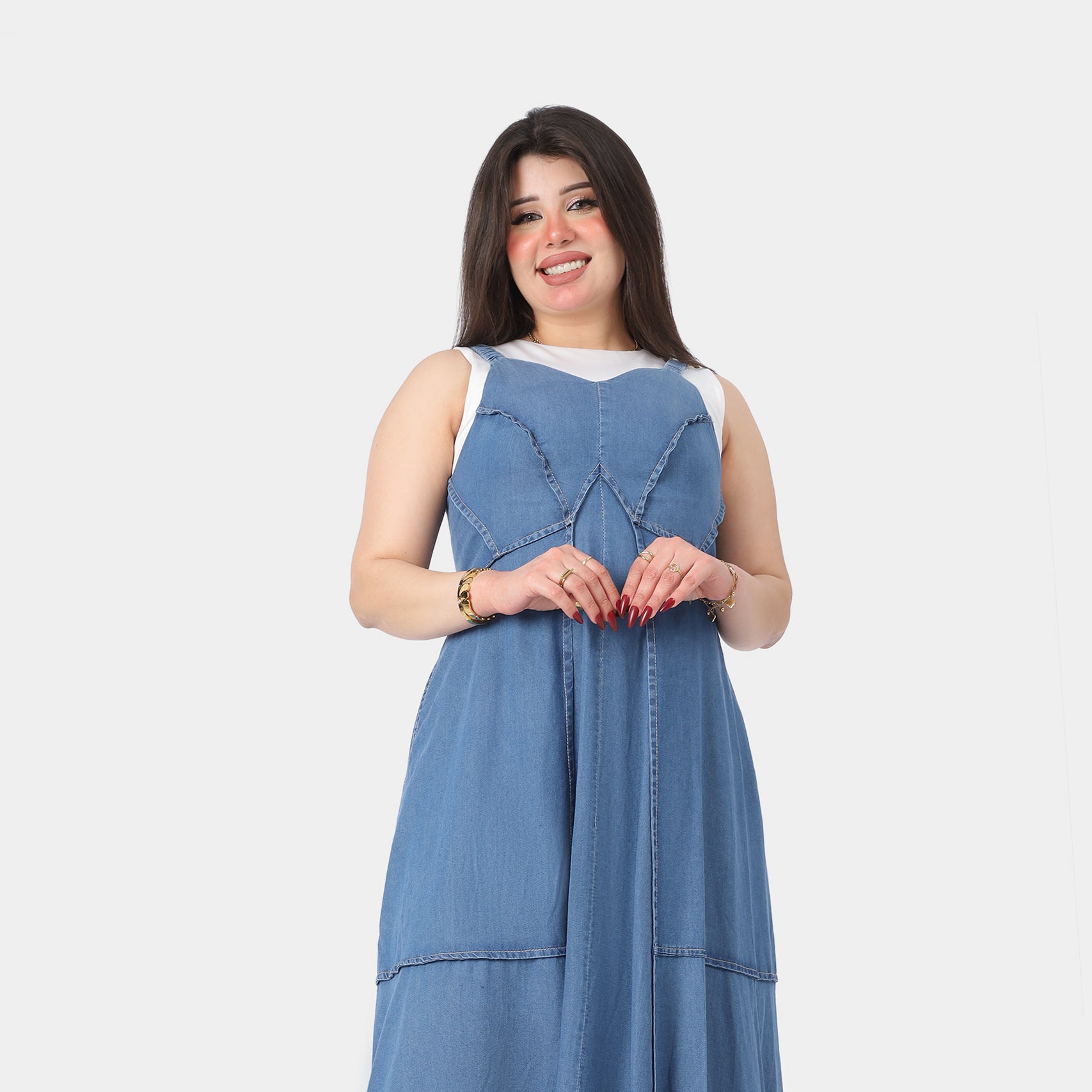 Elegant Sleeveless Denim Dress 2072210