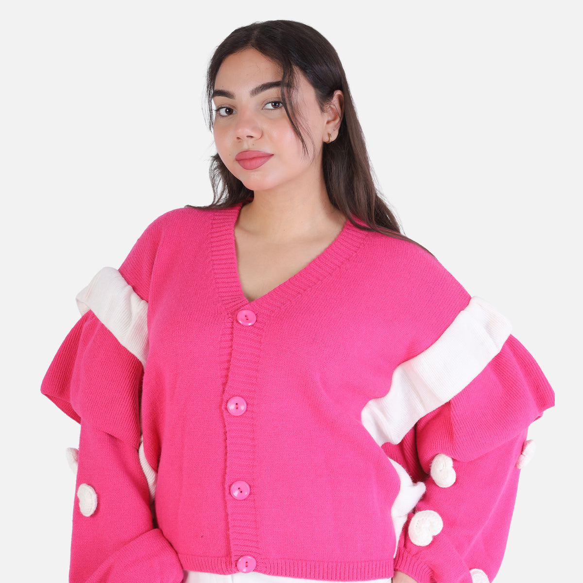 Knitted Cardigan with Puff Sleeves 2135/040
