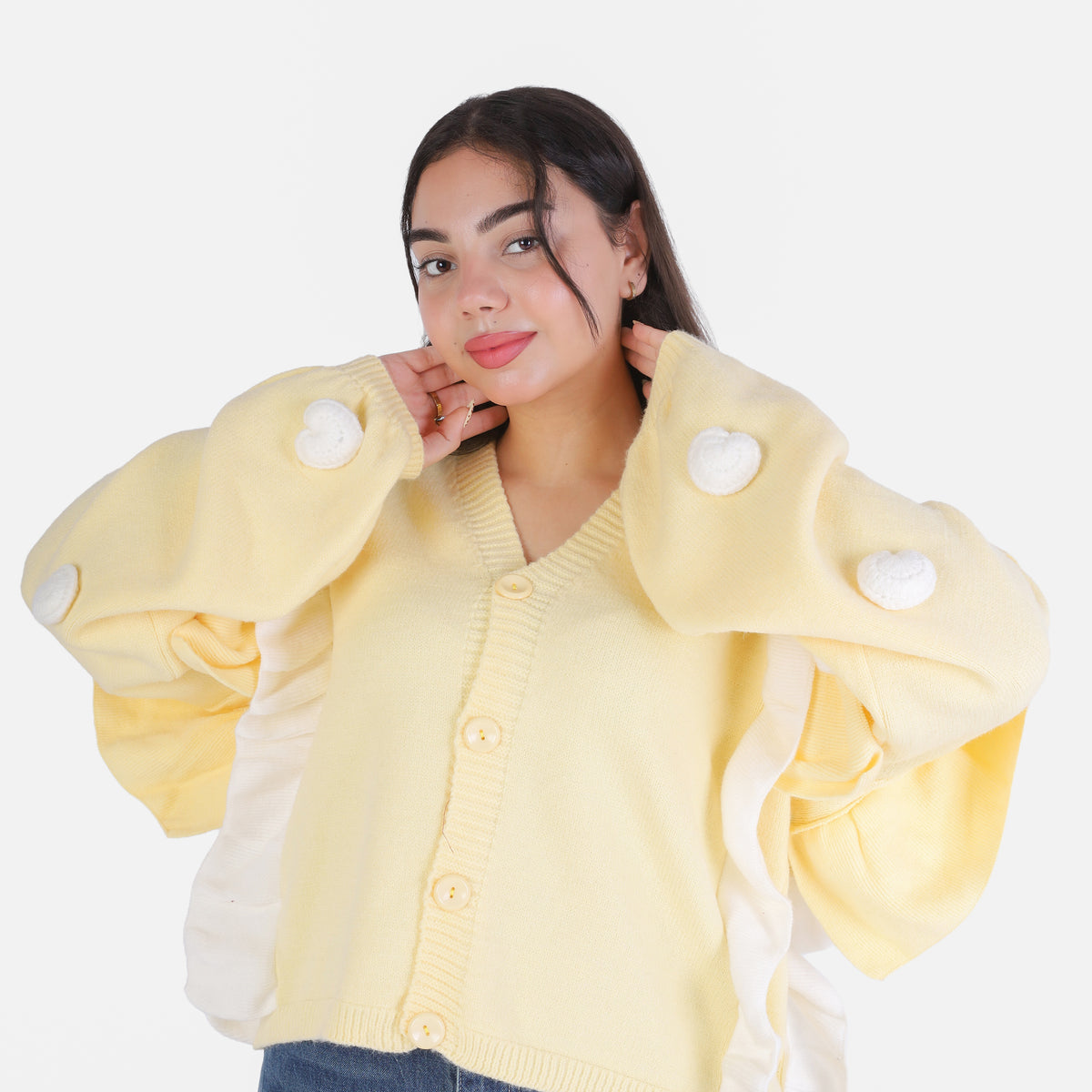 Knitted Cardigan with Puff Sleeves 2135/040
