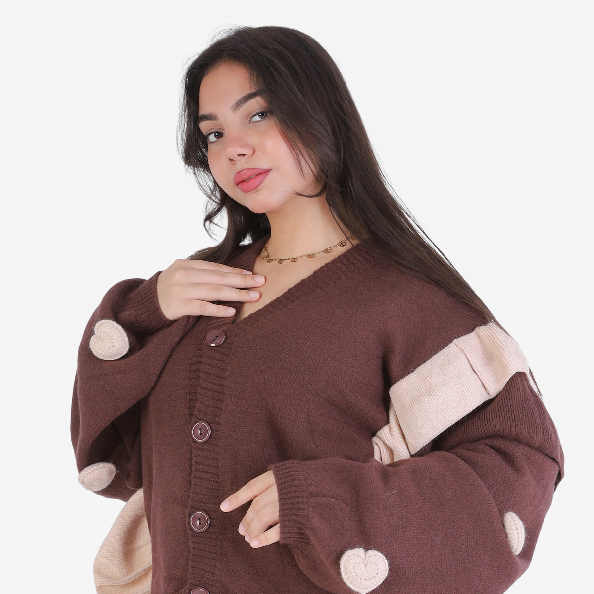 Knitted Cardigan with Puff Sleeves 2135/040
