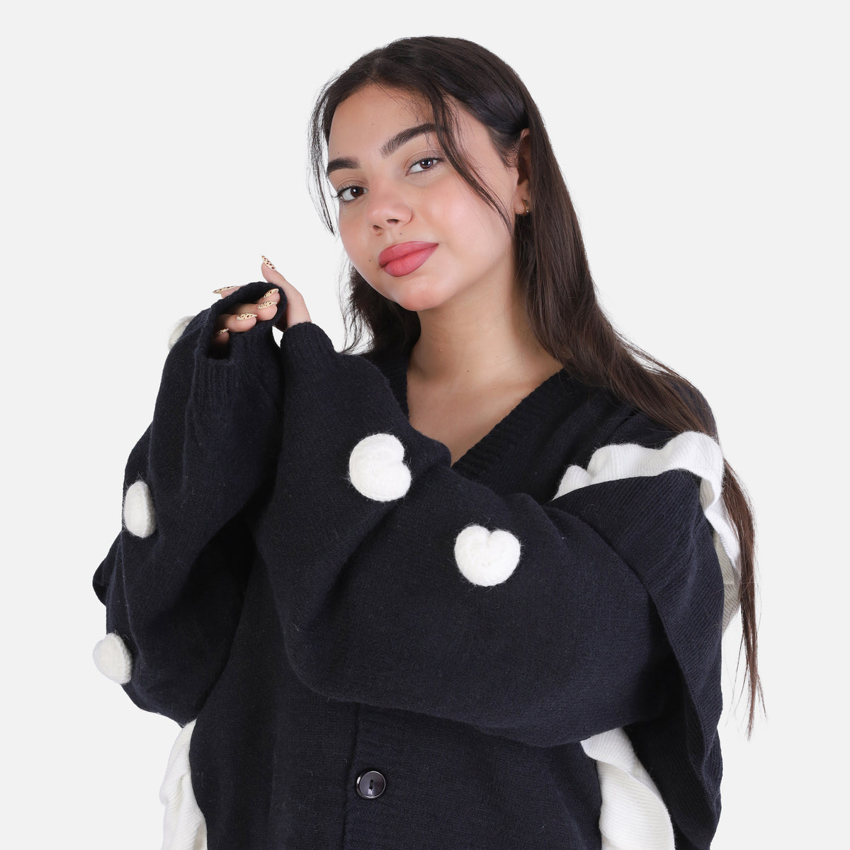 Knitted Cardigan with Puff Sleeves 2135/040