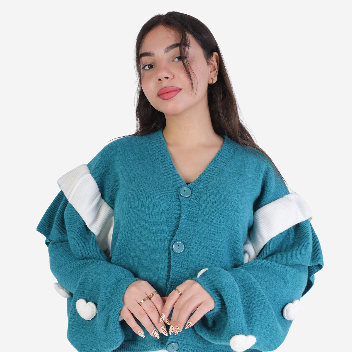 Knitted Cardigan with Puff Sleeves 2135/040