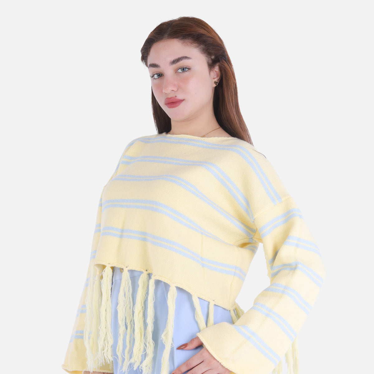 Striped Fringe Knit Blouse 2135/051