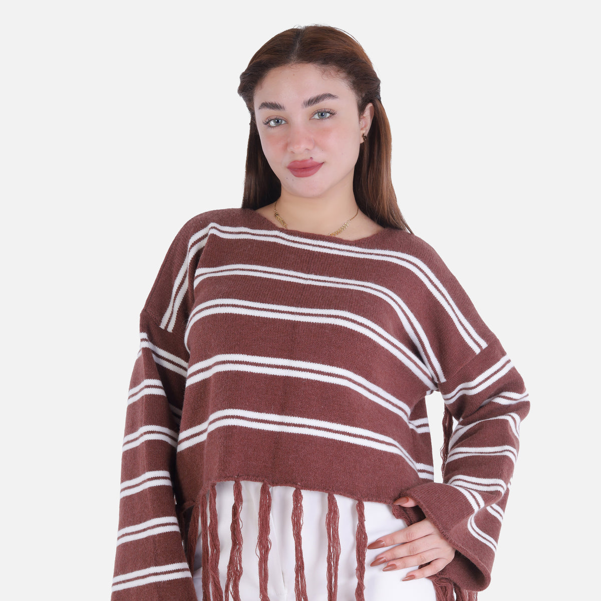 Striped Fringe Knit Blouse 2135/051