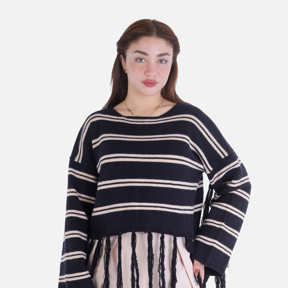 Striped Fringe Knit Blouse 2135/051