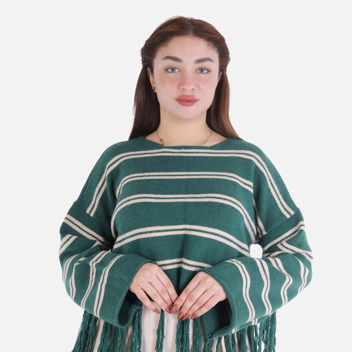 Striped Fringe Knit Blouse 2135/051