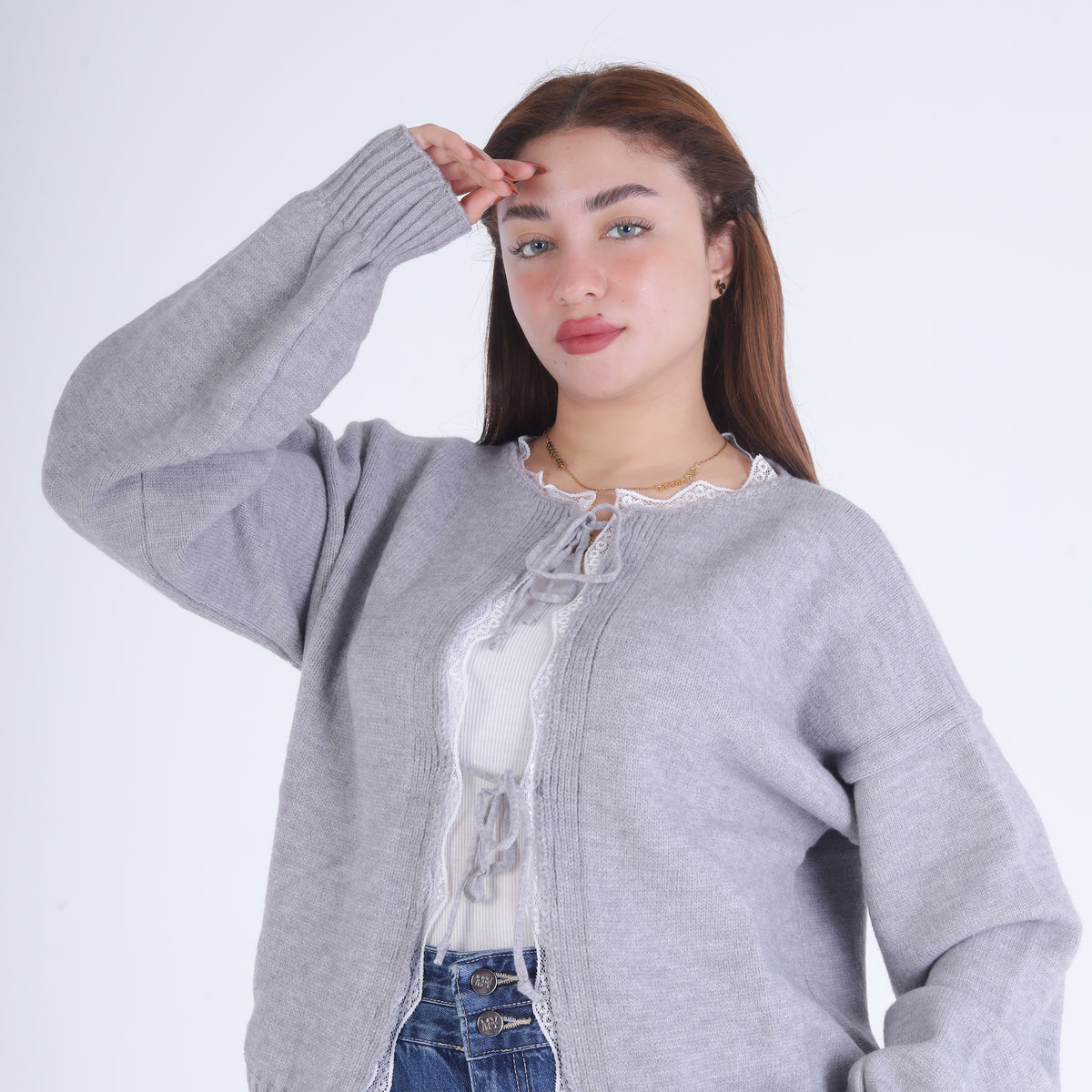 Cropped Knit Cardigan with Front Ties 2135/104