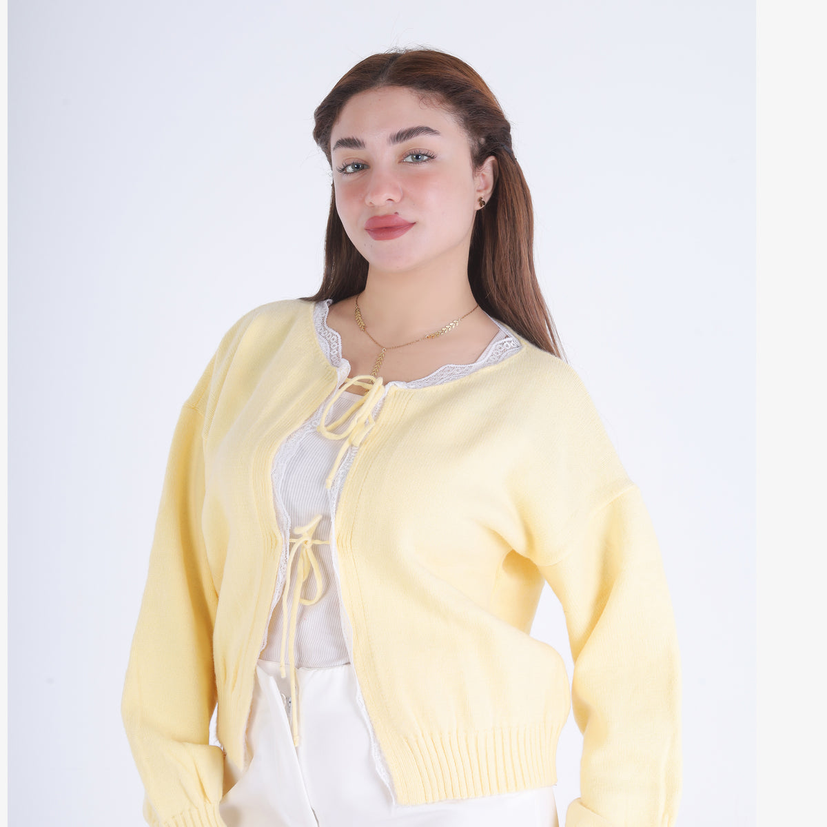 Cropped Knit Cardigan with Front Ties 2135/104