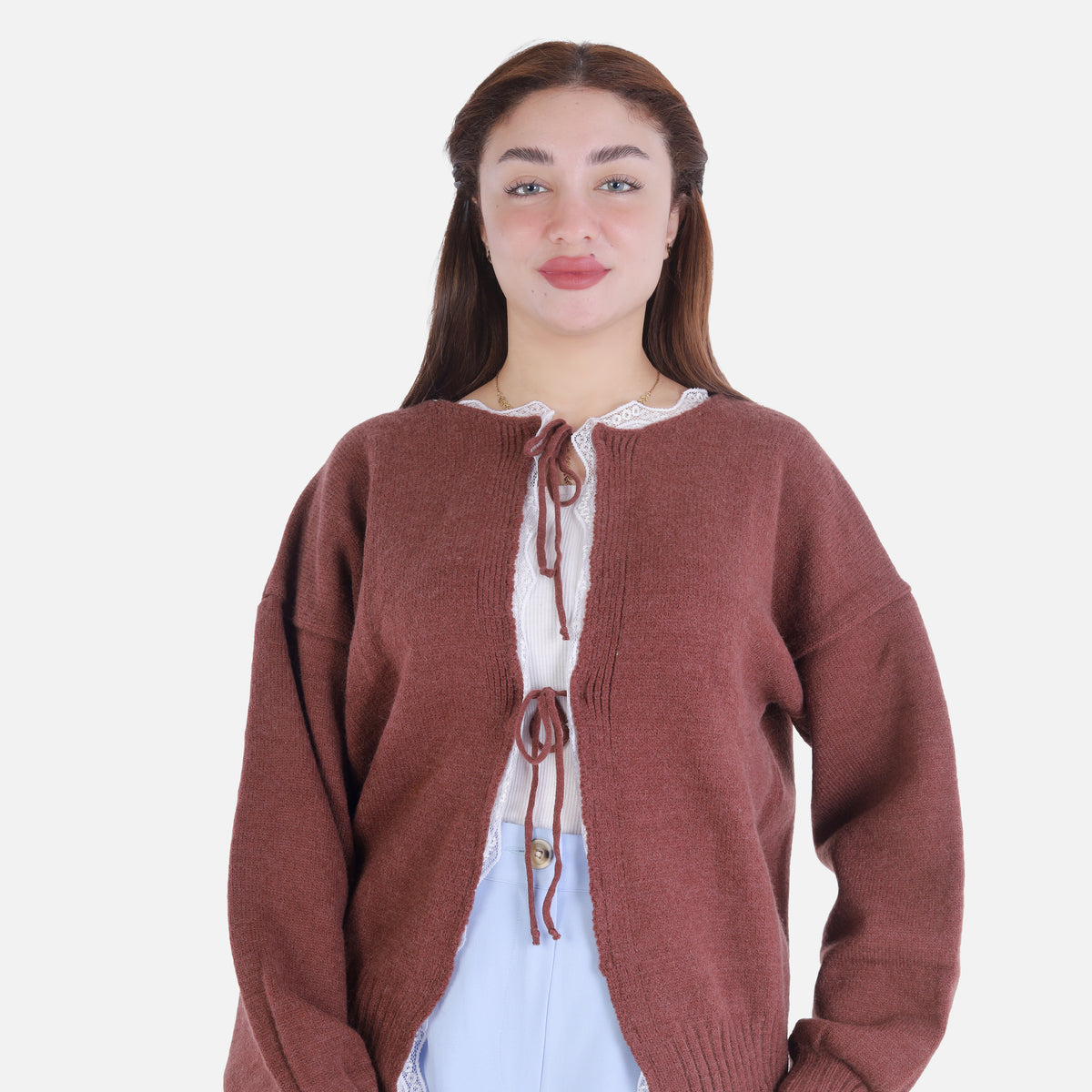 Cropped Knit Cardigan with Front Ties 2135/104