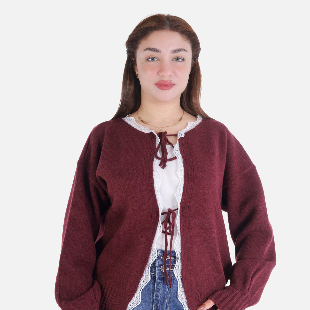 Cropped Knit Cardigan with Front Ties 2135/104