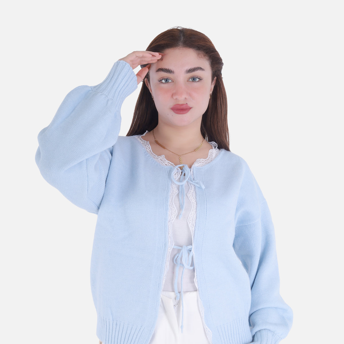 Cropped Knit Cardigan with Front Ties 2135/104