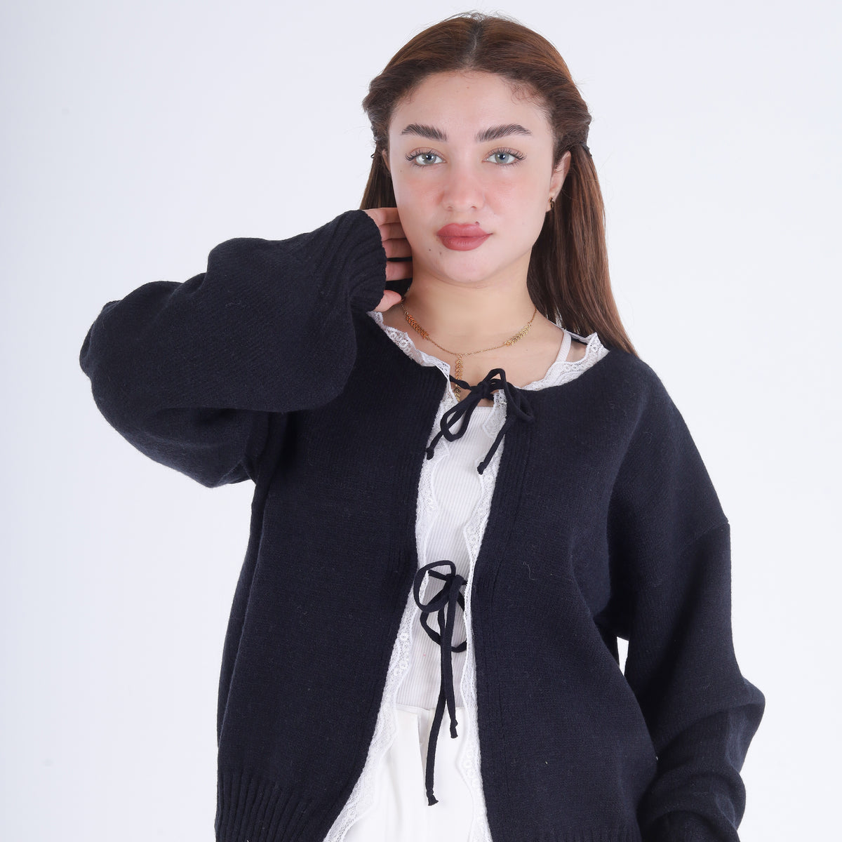Cropped Knit Cardigan with Front Ties 2135/104