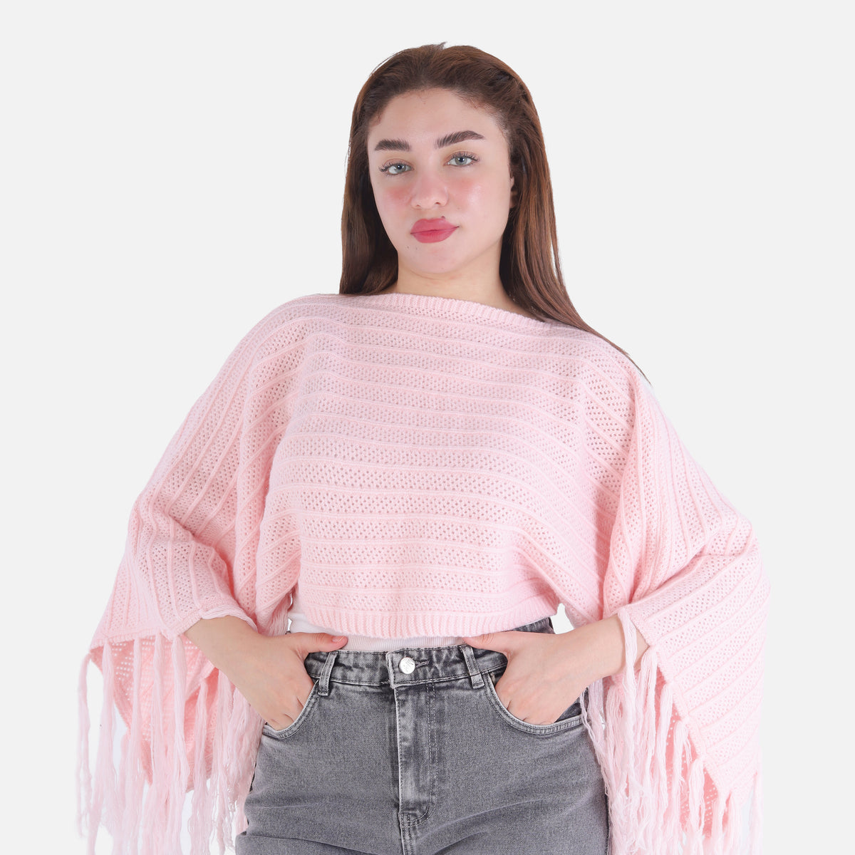 Short Knitted Fringe Poncho 2135/108