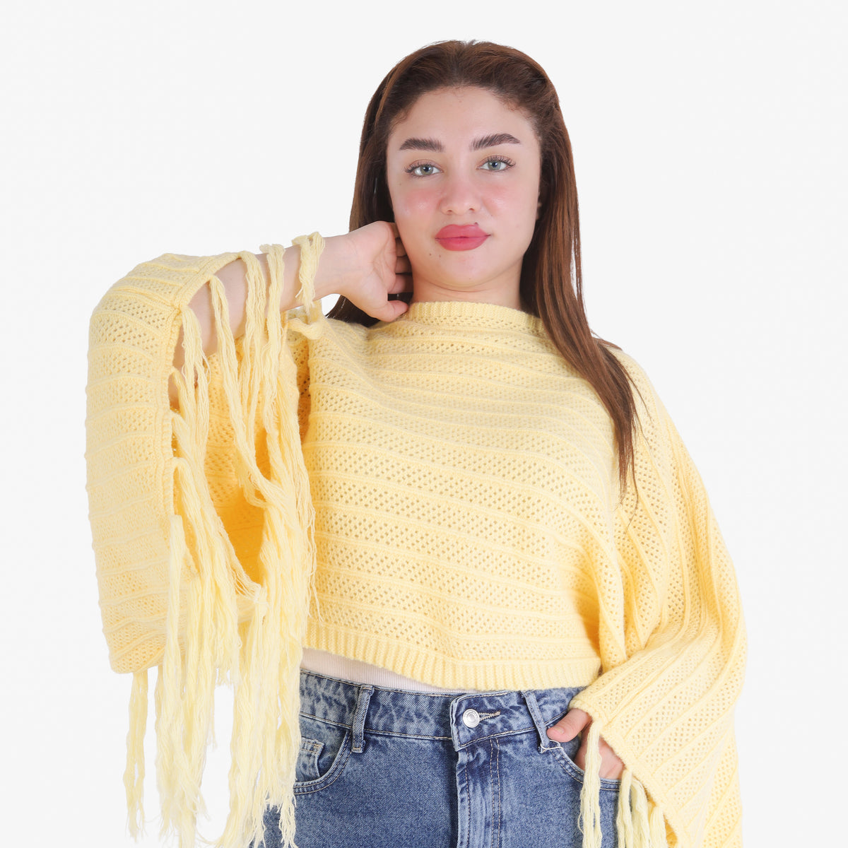 Short Knitted Fringe Poncho 2135/108