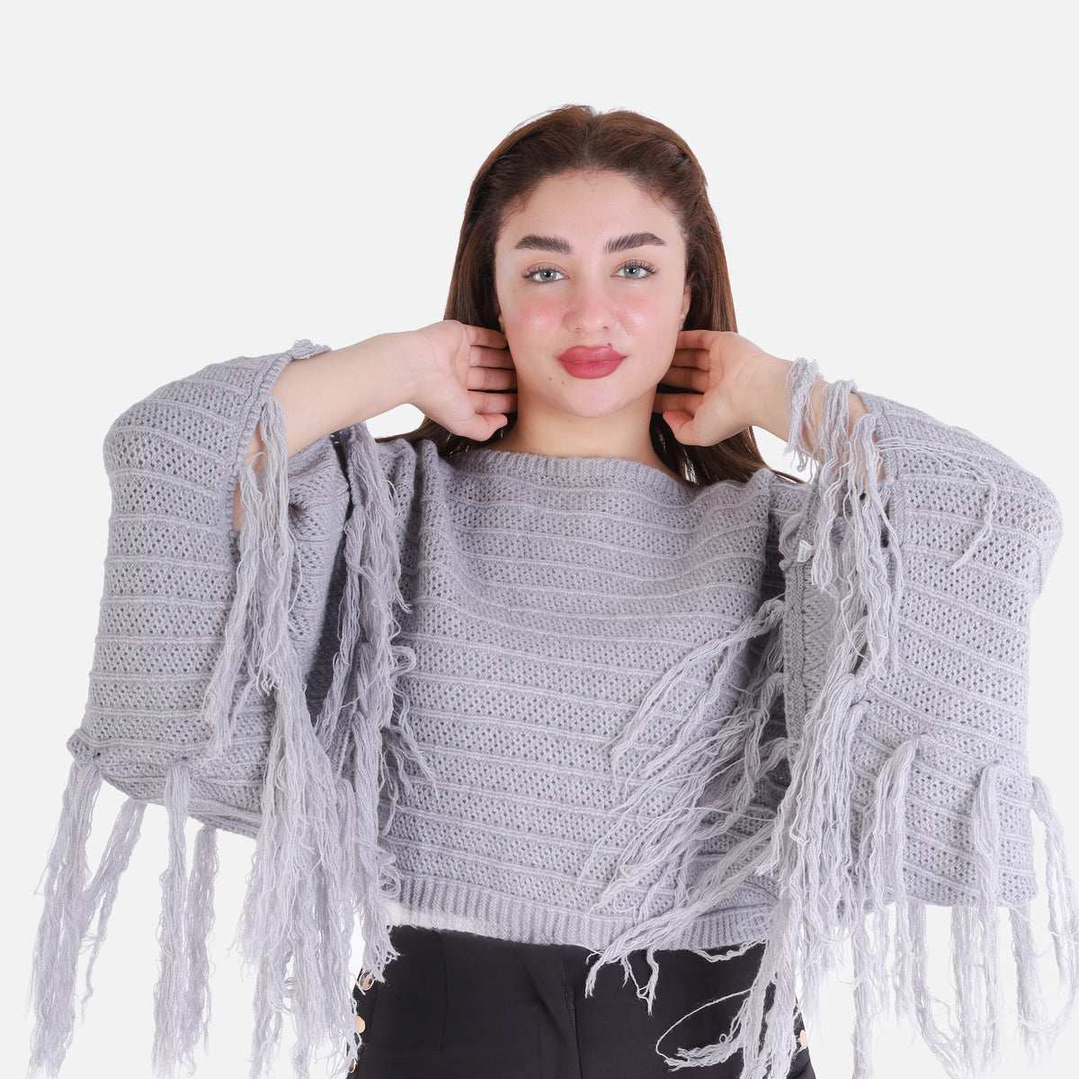 Short Knitted Fringe Poncho 2135/108