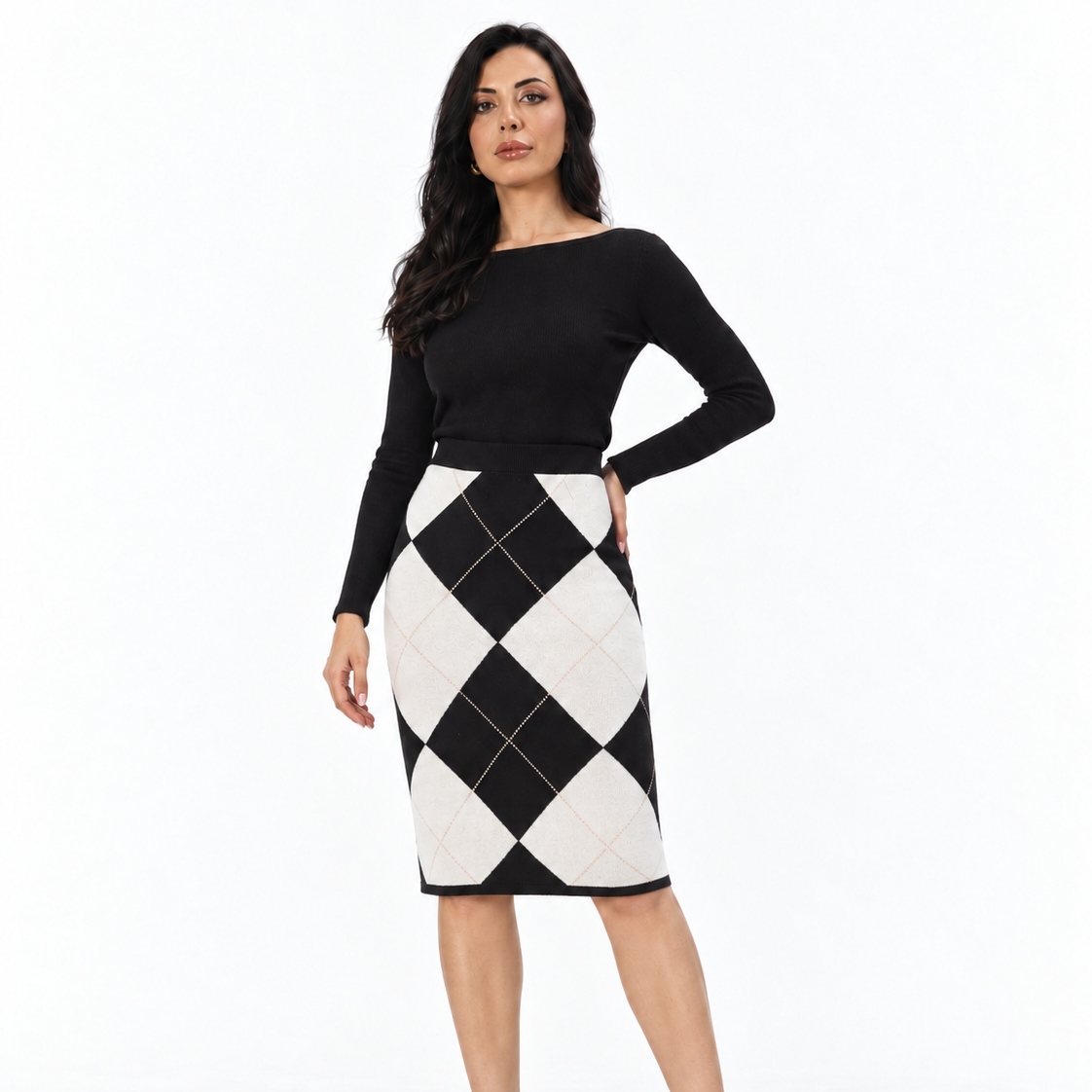 Pattern Knit Knee-Length Skirt 2135/111