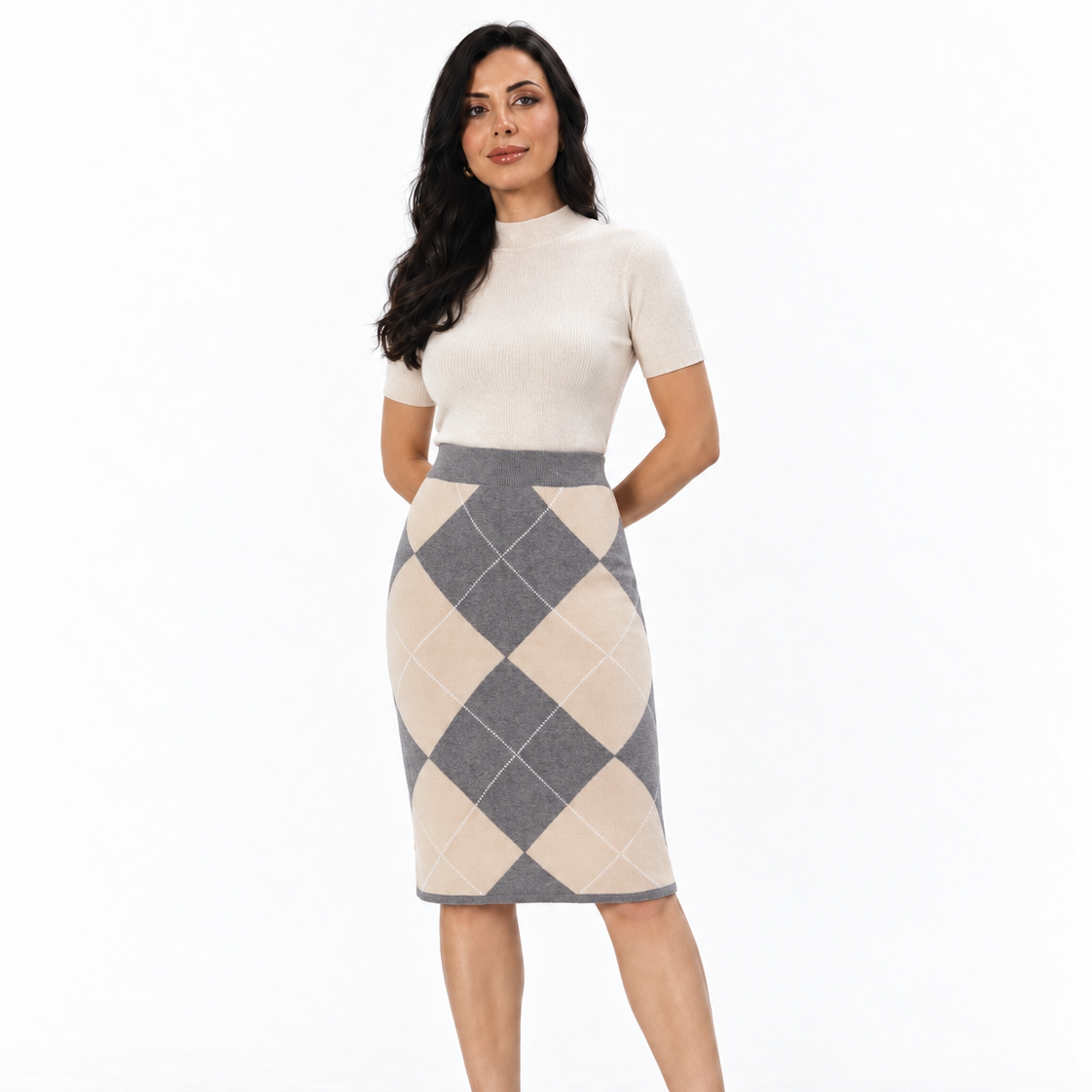 Pattern Knit Knee-Length Skirt 2135/111