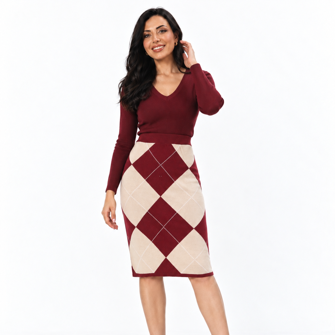 Pattern Knit Knee-Length Skirt 2135/111