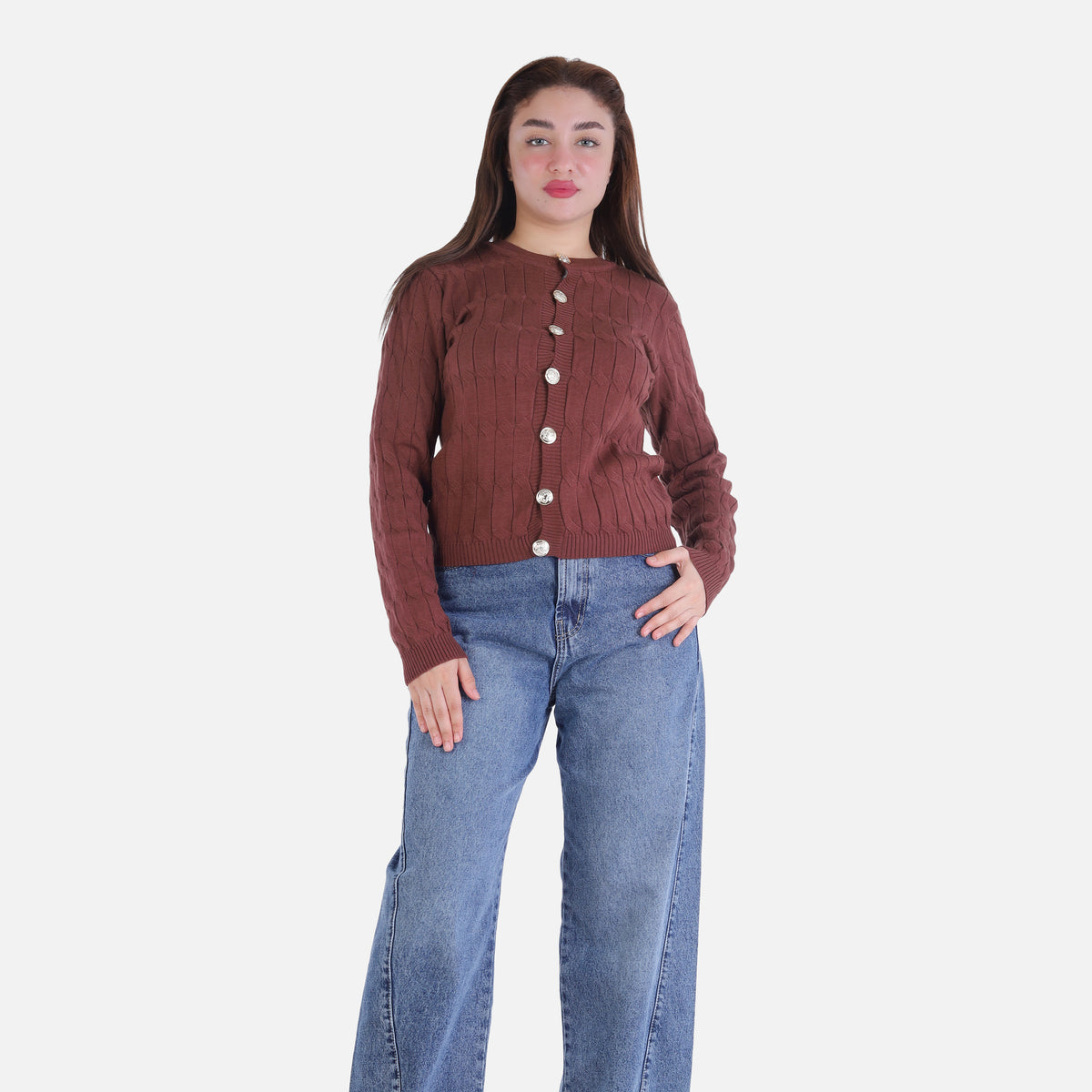 Cropped Knitted Cardigan with Button Front 2135/119