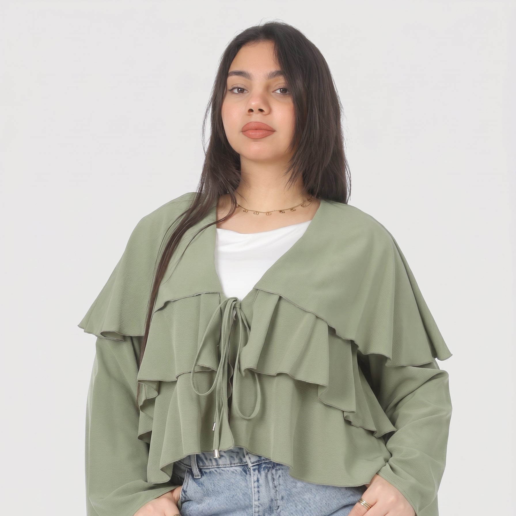 Ruffled Crop Blouse with Tie 2006/053