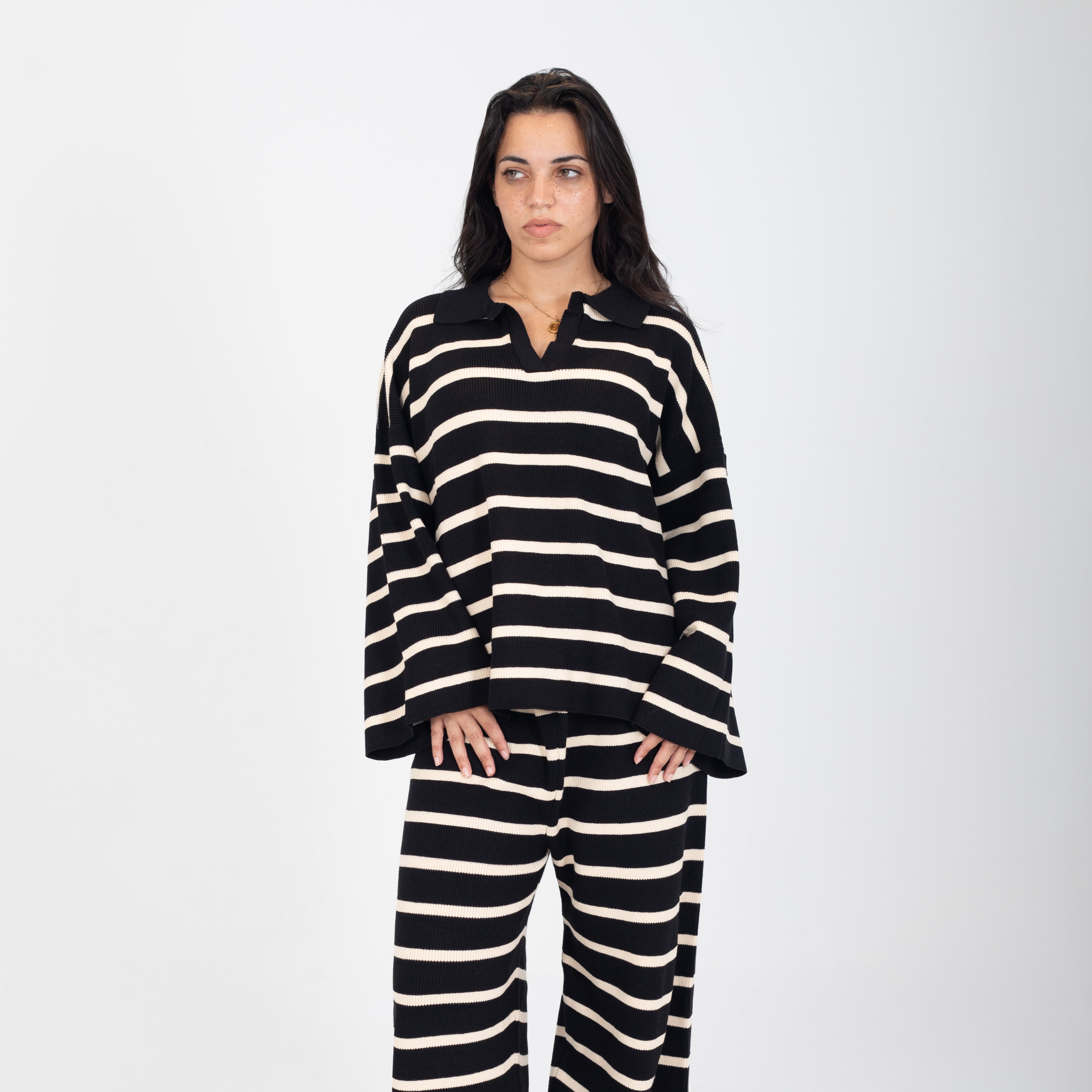 طقم مخطط فضفاض من قطعتين w16252730