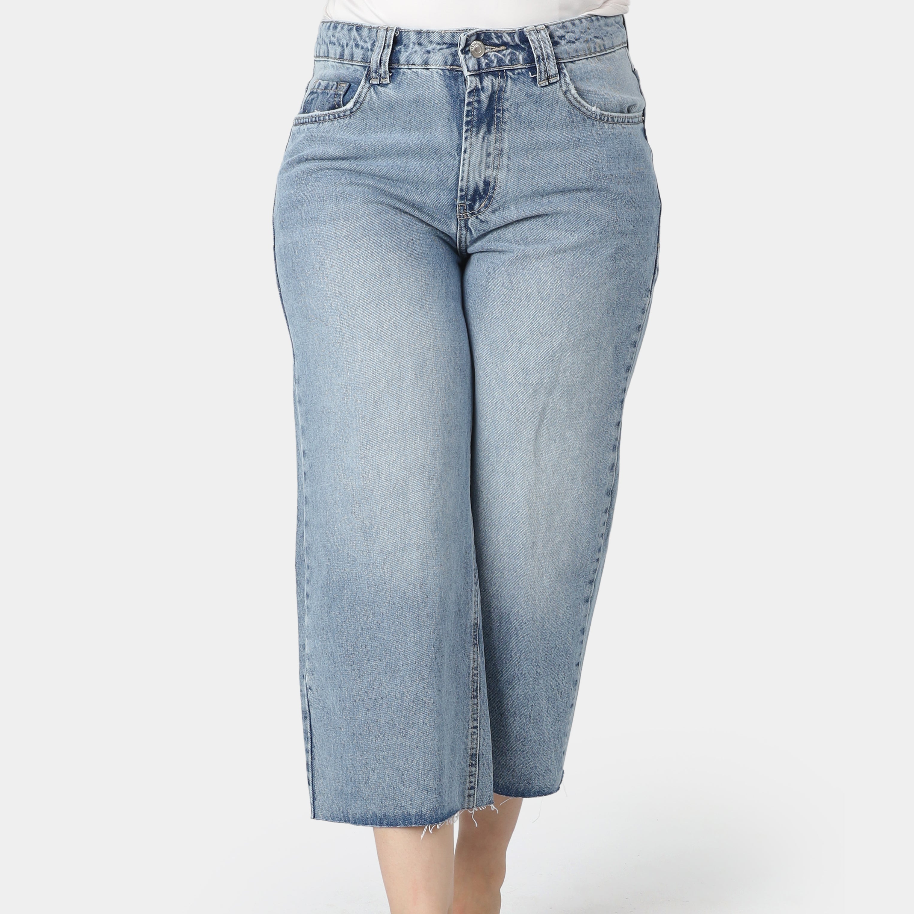 Cropped Wide Leg Denim Jeans 395B715