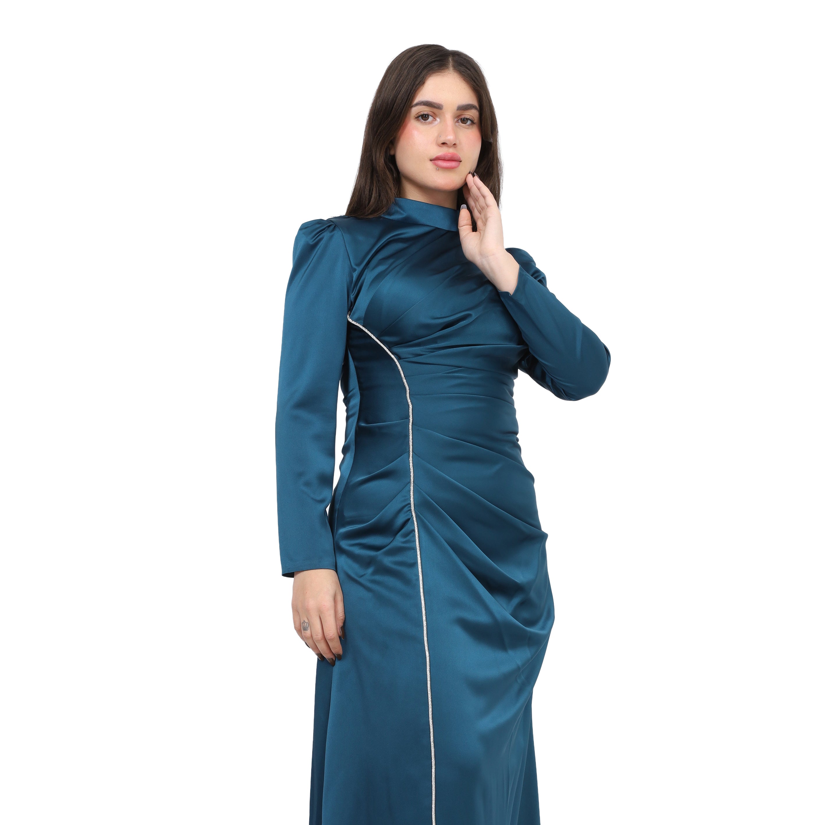 Trim Draped Evening Gown 7031046