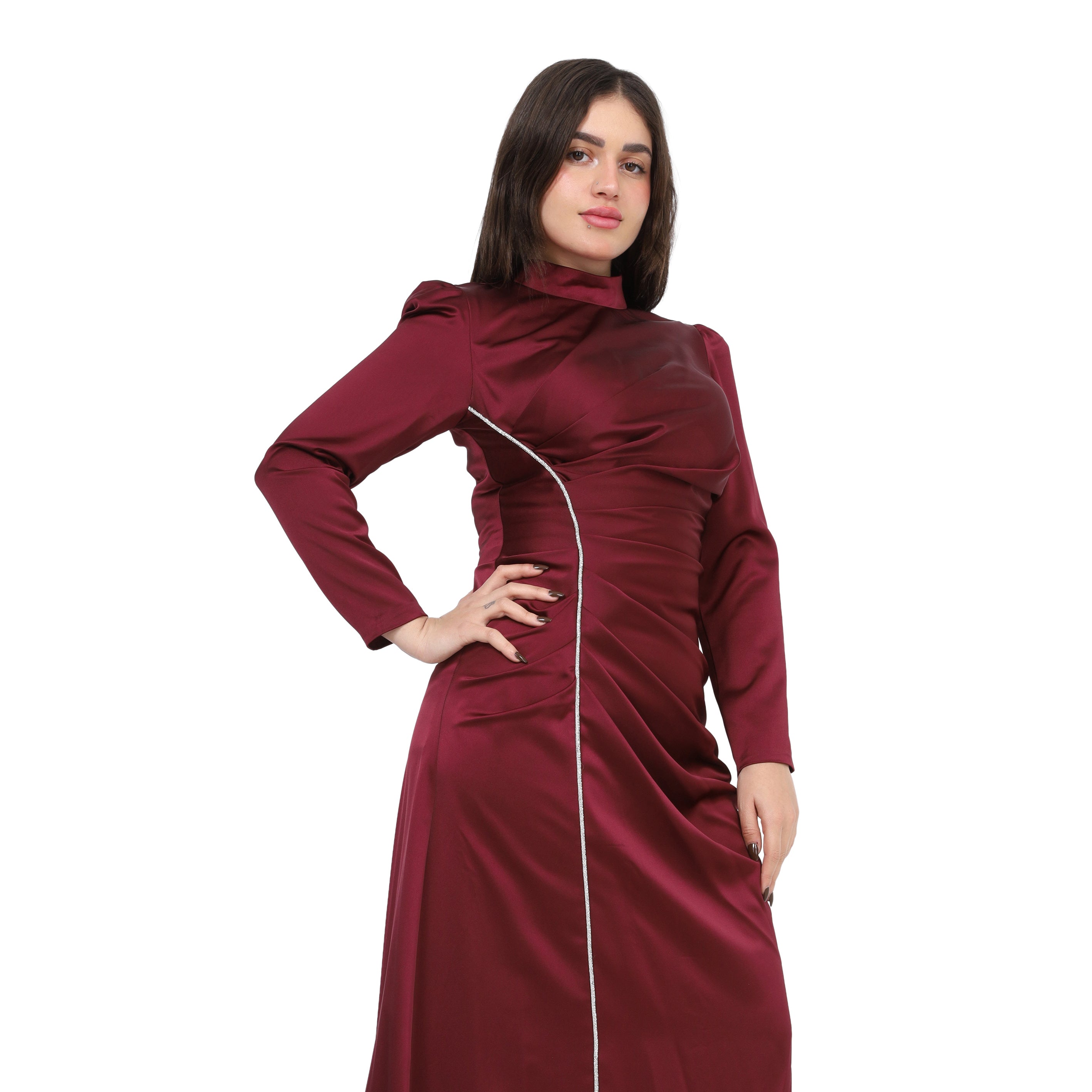 Trim Draped Evening Gown 7031046