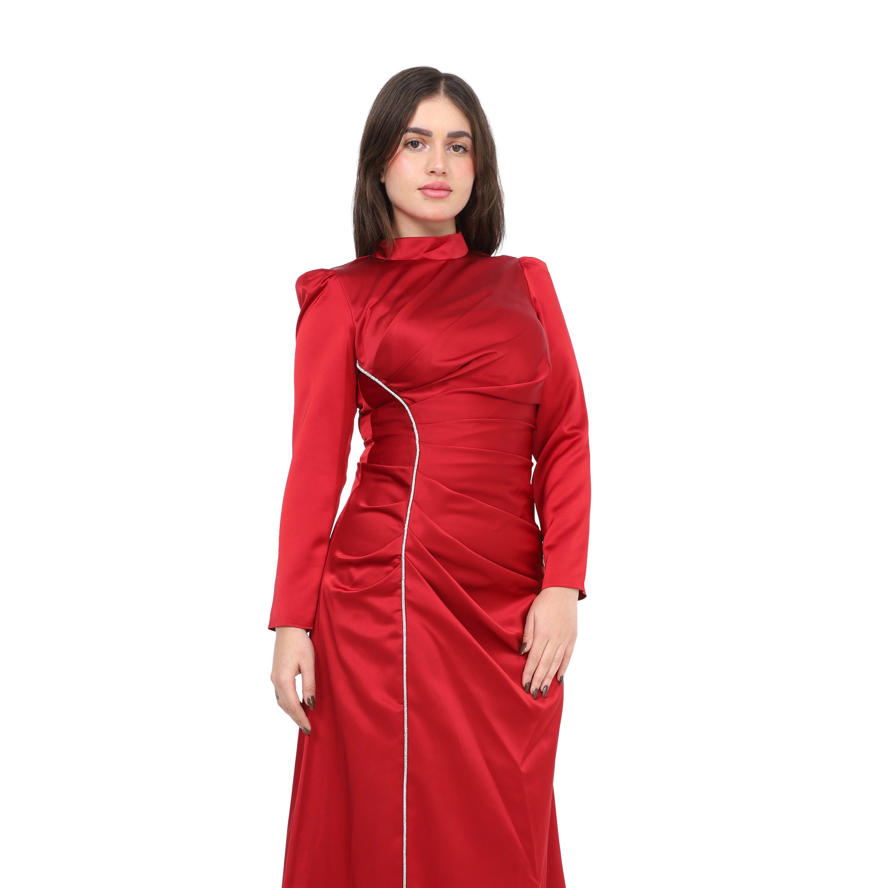 Trim Draped Evening Gown 7031046