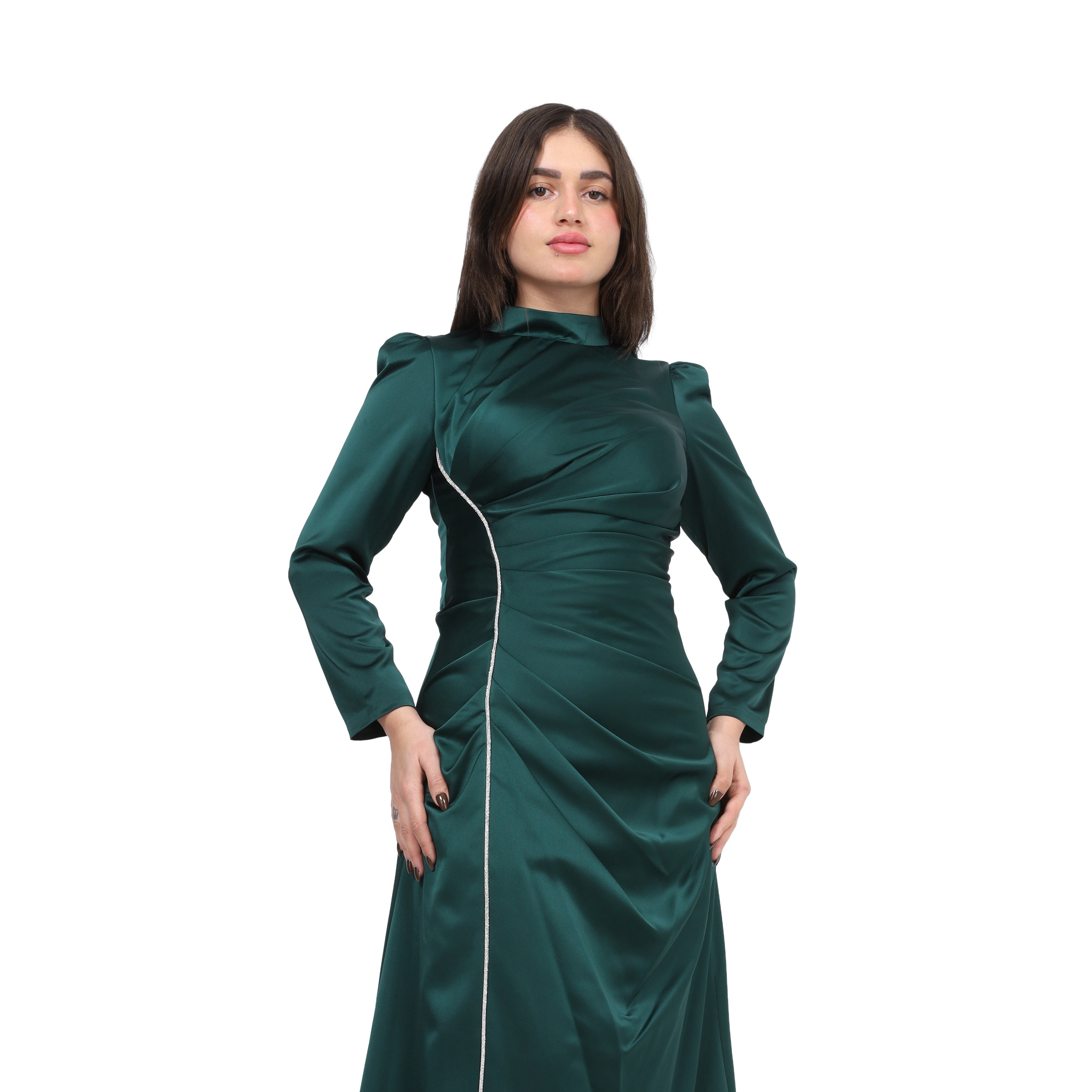 Trim Draped Evening Gown 7031046